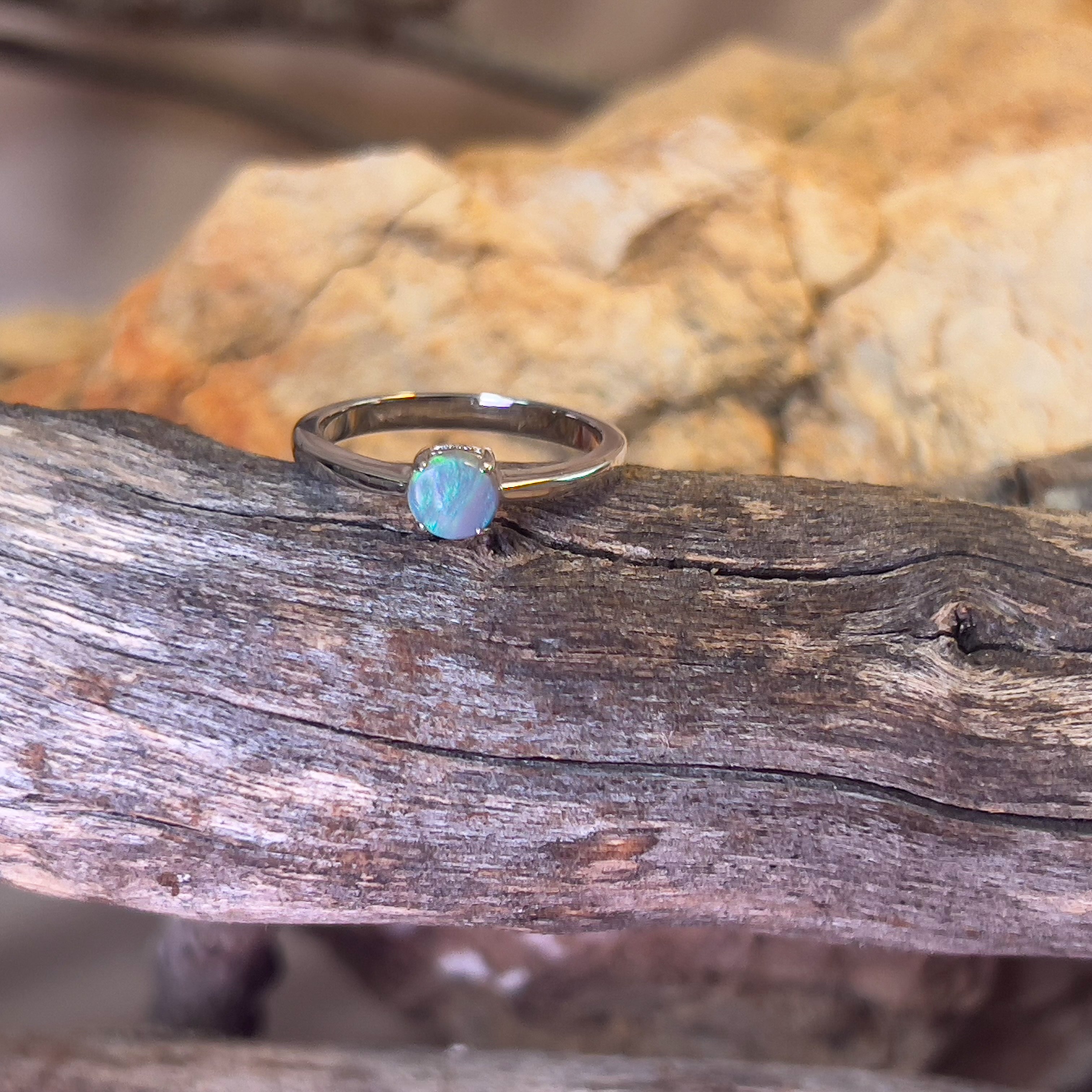 Sterling Silver Black Opal 0.3ct solitaire claw set ring - Masterpiece Jewellery Opal & Gems Sydney Australia | Online Shop