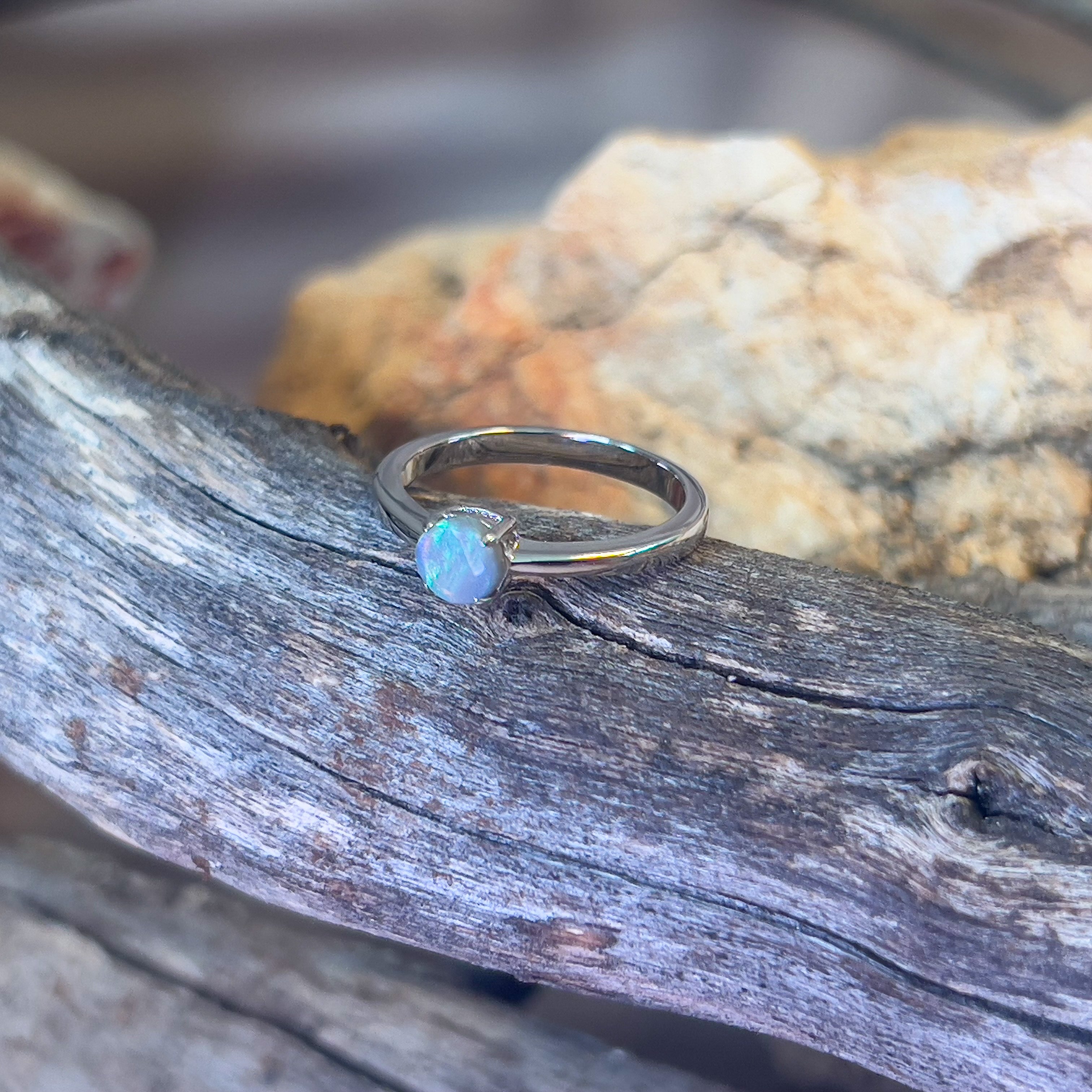 Sterling Silver Black Opal 0.3ct solitaire claw set ring - Masterpiece Jewellery Opal & Gems Sydney Australia | Online Shop