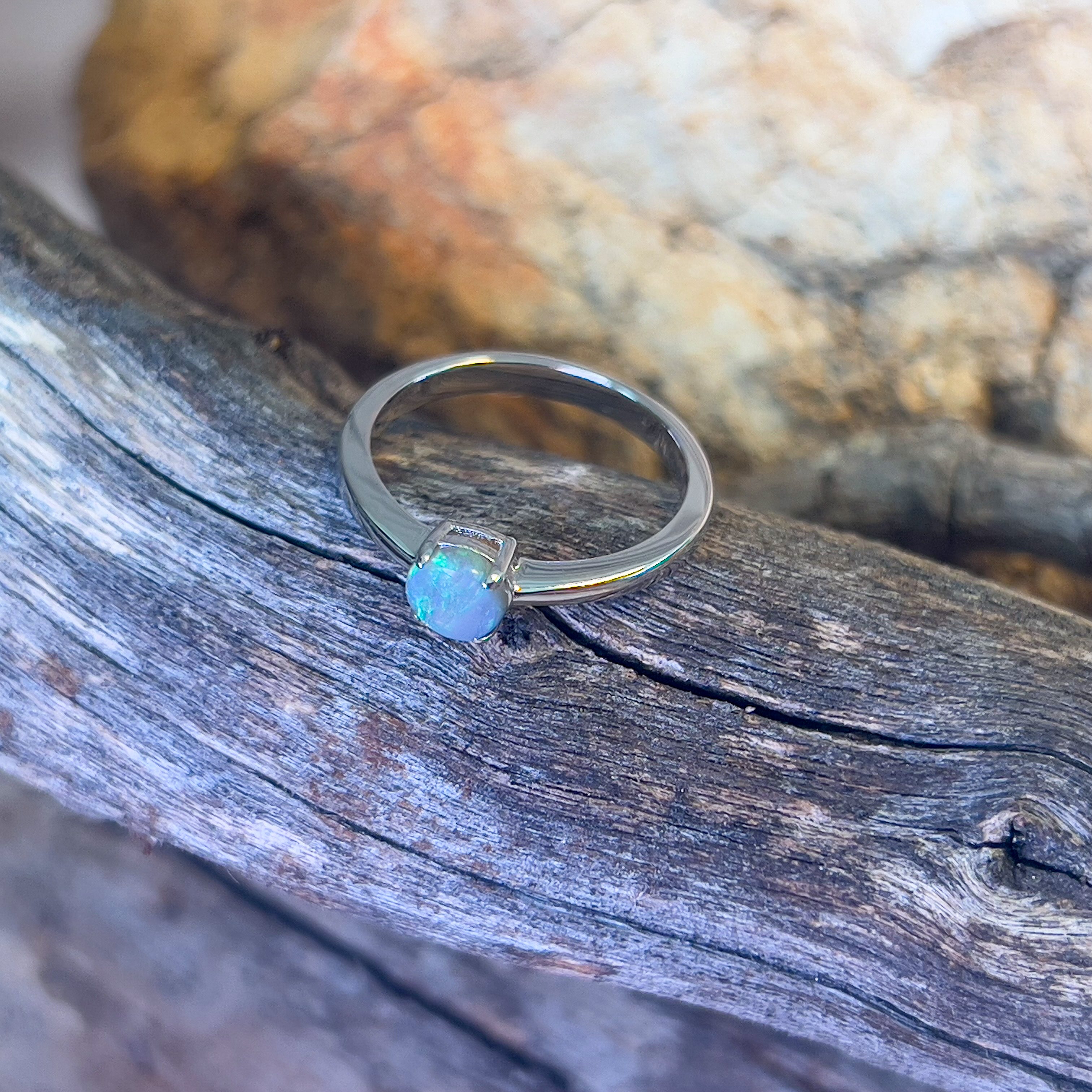 Sterling Silver Black Opal 0.3ct solitaire claw set ring - Masterpiece Jewellery Opal & Gems Sydney Australia | Online Shop