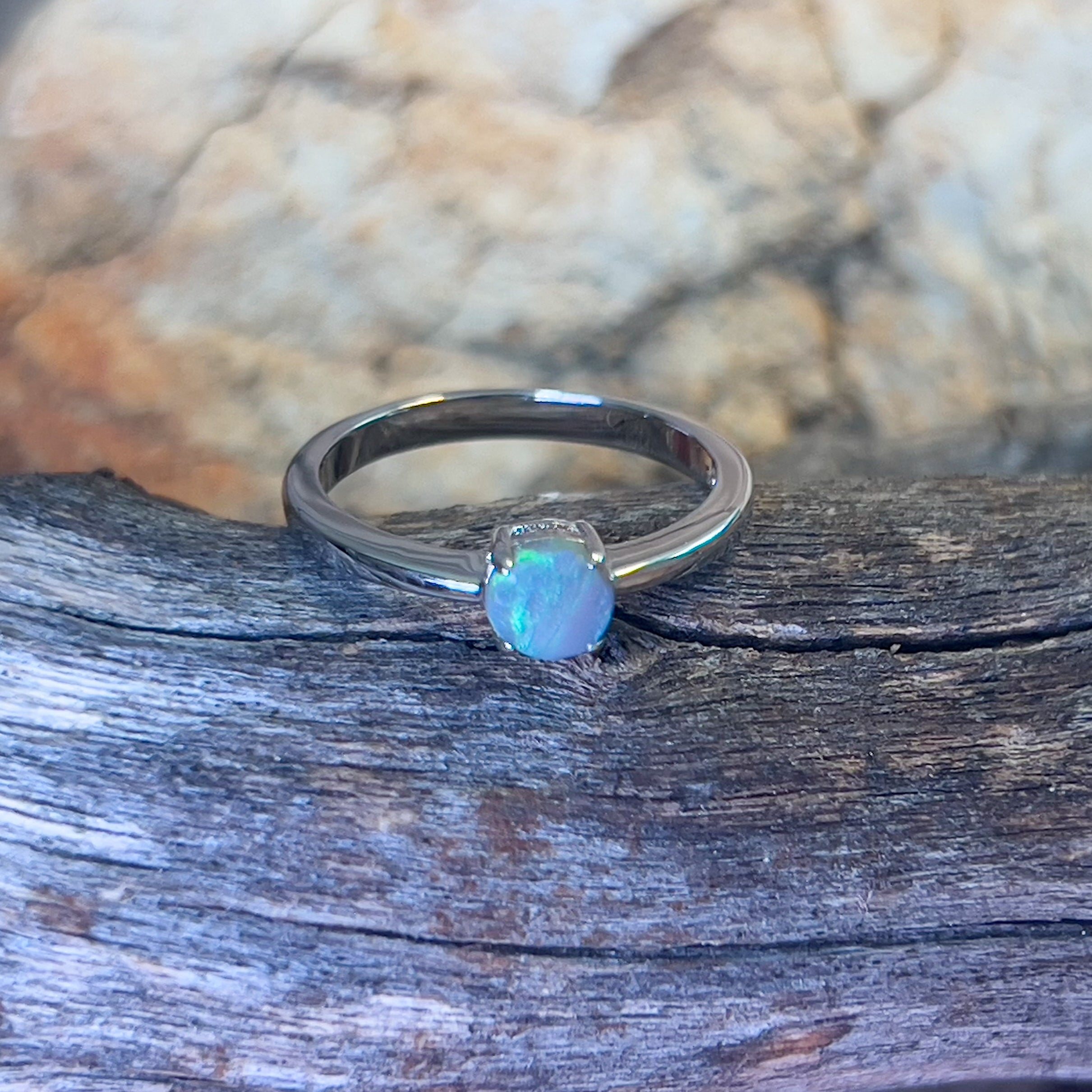 Sterling Silver Black Opal 0.3ct solitaire claw set ring - Masterpiece Jewellery Opal & Gems Sydney Australia | Online Shop