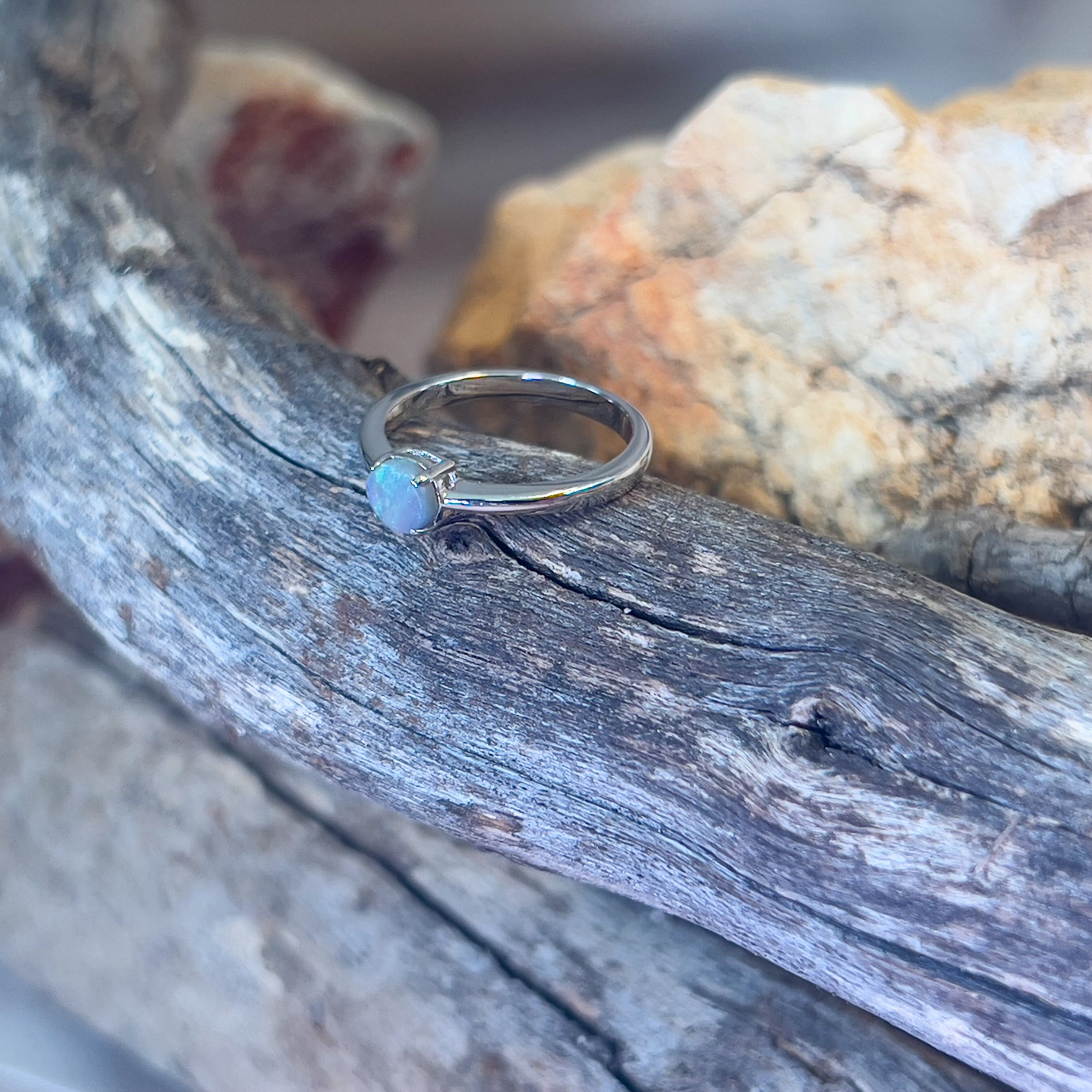 Sterling Silver Black Opal 0.3ct solitaire claw set ring - Masterpiece Jewellery Opal & Gems Sydney Australia | Online Shop