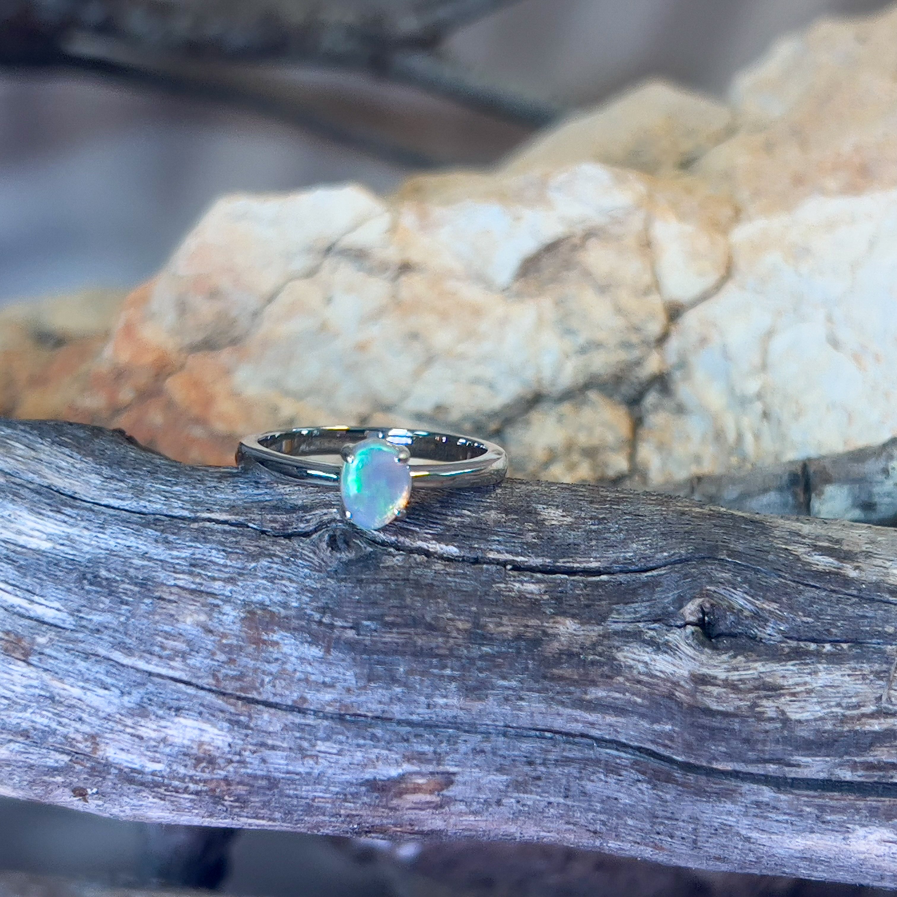 dainty black opal ring