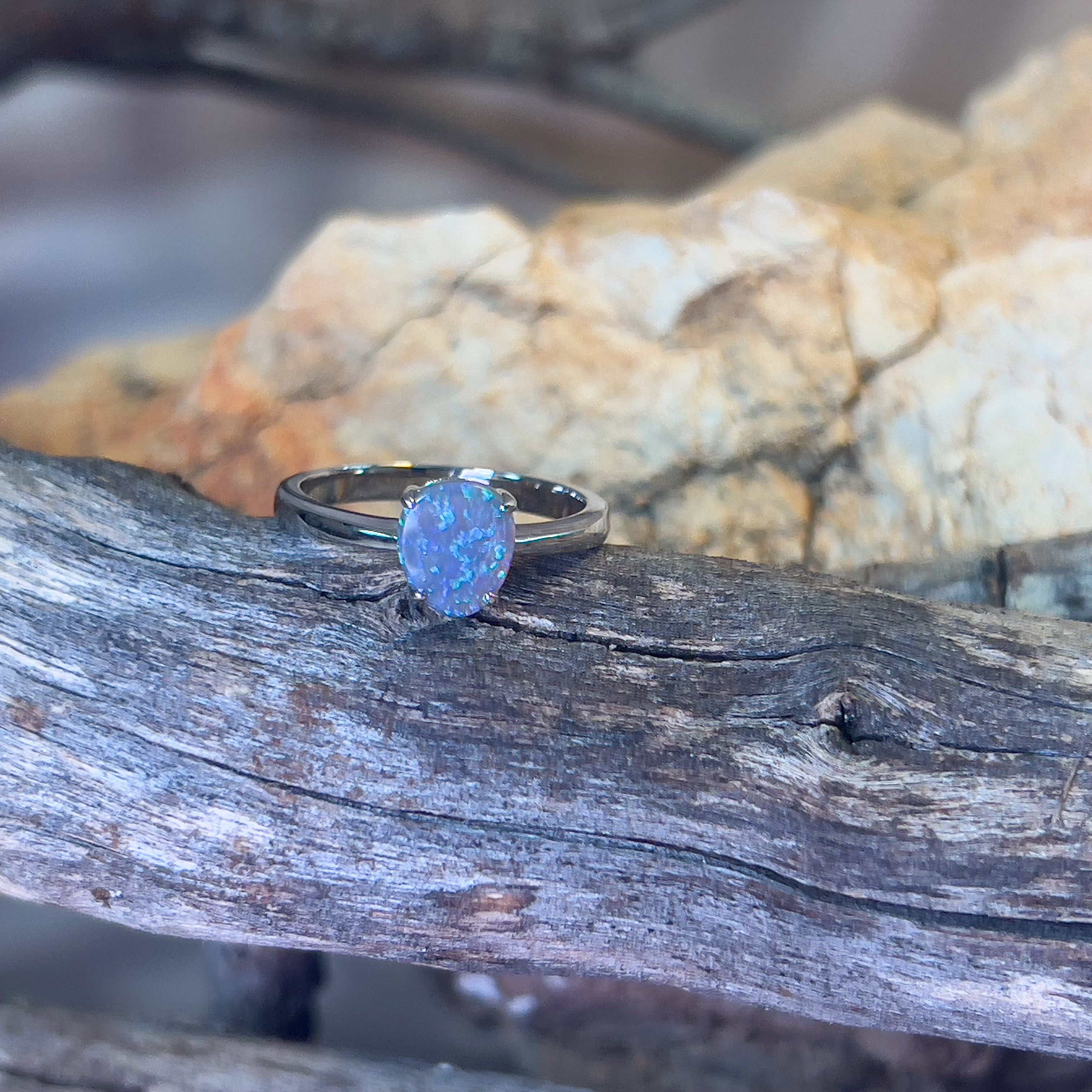 Sterling Silver Black Opal Violet Green 1ct solitaire ring - Masterpiece Jewellery Opal & Gems Sydney Australia | Online Shop