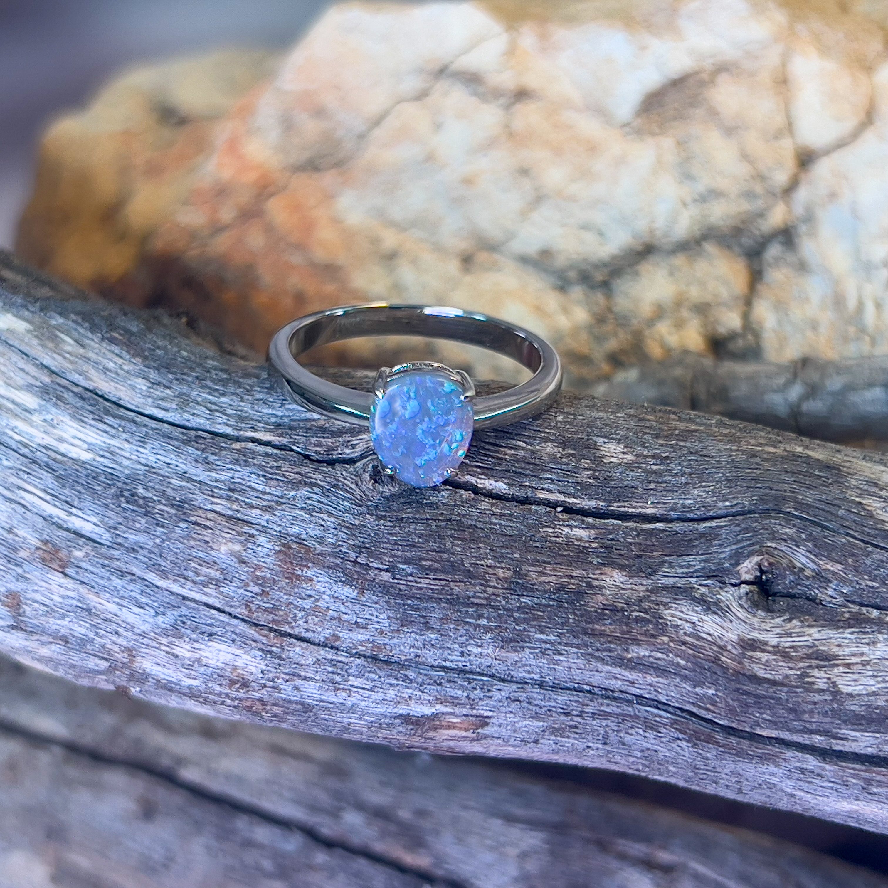 Sterling Silver Black Opal Violet Green 1ct solitaire ring - Masterpiece Jewellery Opal & Gems Sydney Australia | Online Shop