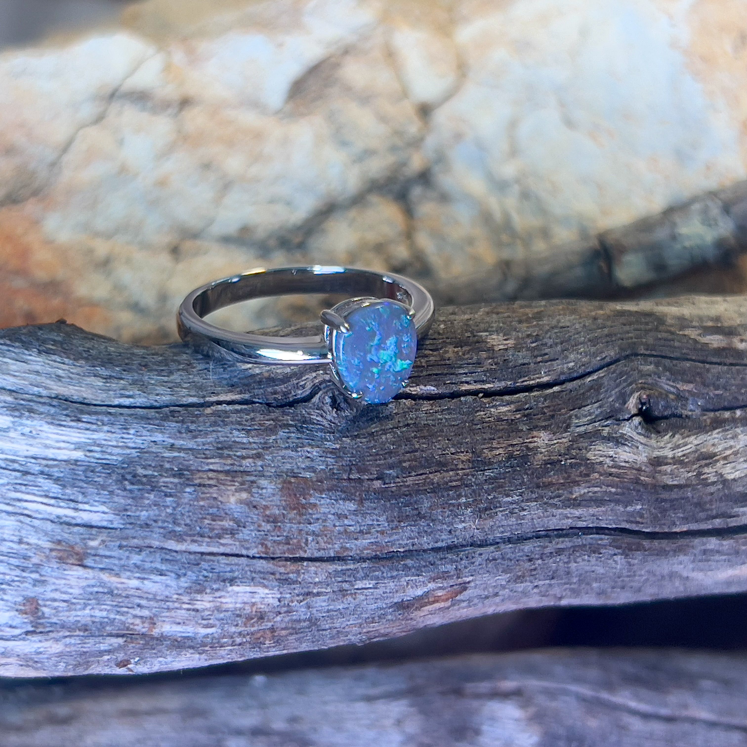 Sterling Silver Black Opal Violet Green 1ct solitaire ring - Masterpiece Jewellery Opal & Gems Sydney Australia | Online Shop