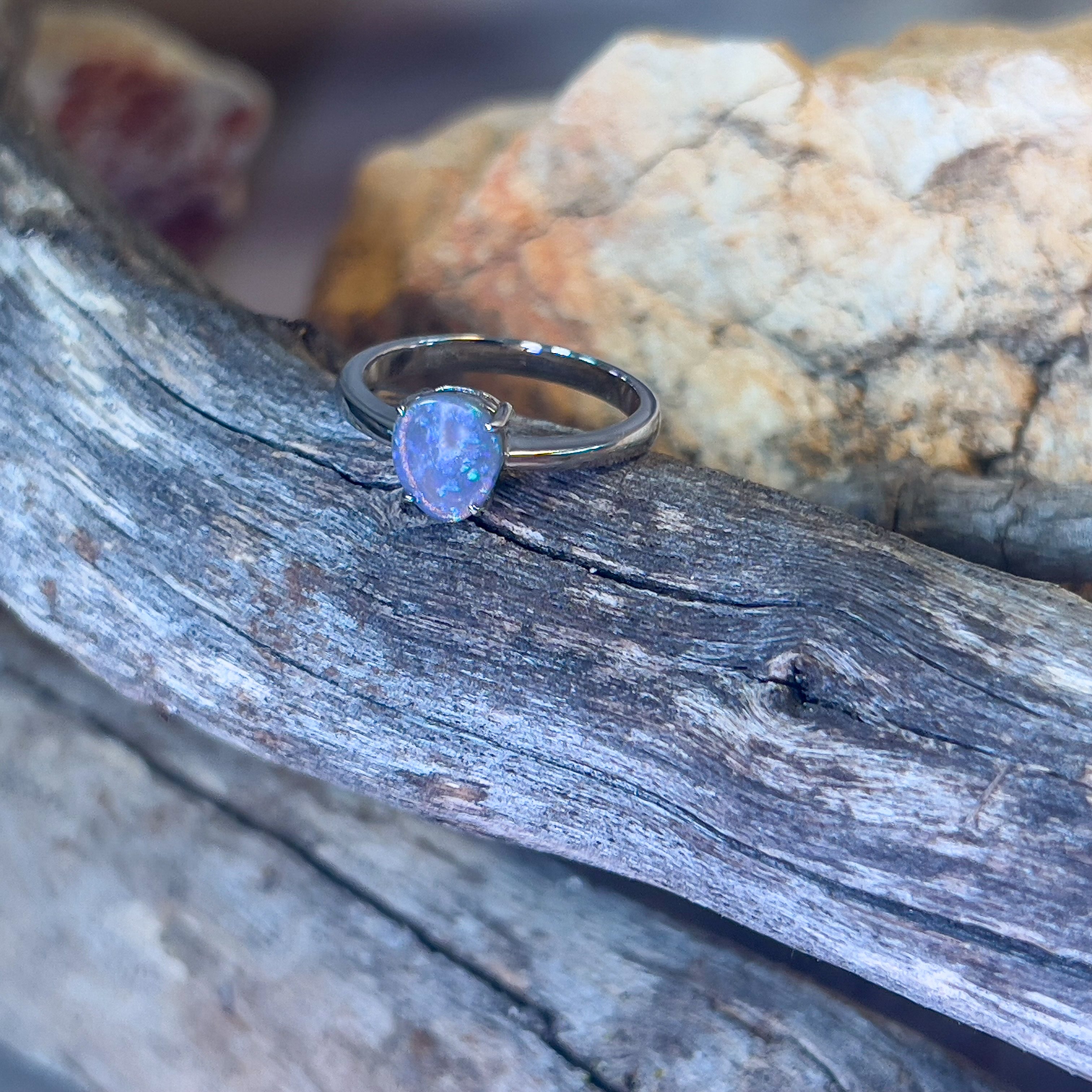 Sterling Silver Black Opal Violet Green 1ct solitaire ring - Masterpiece Jewellery Opal & Gems Sydney Australia | Online Shop