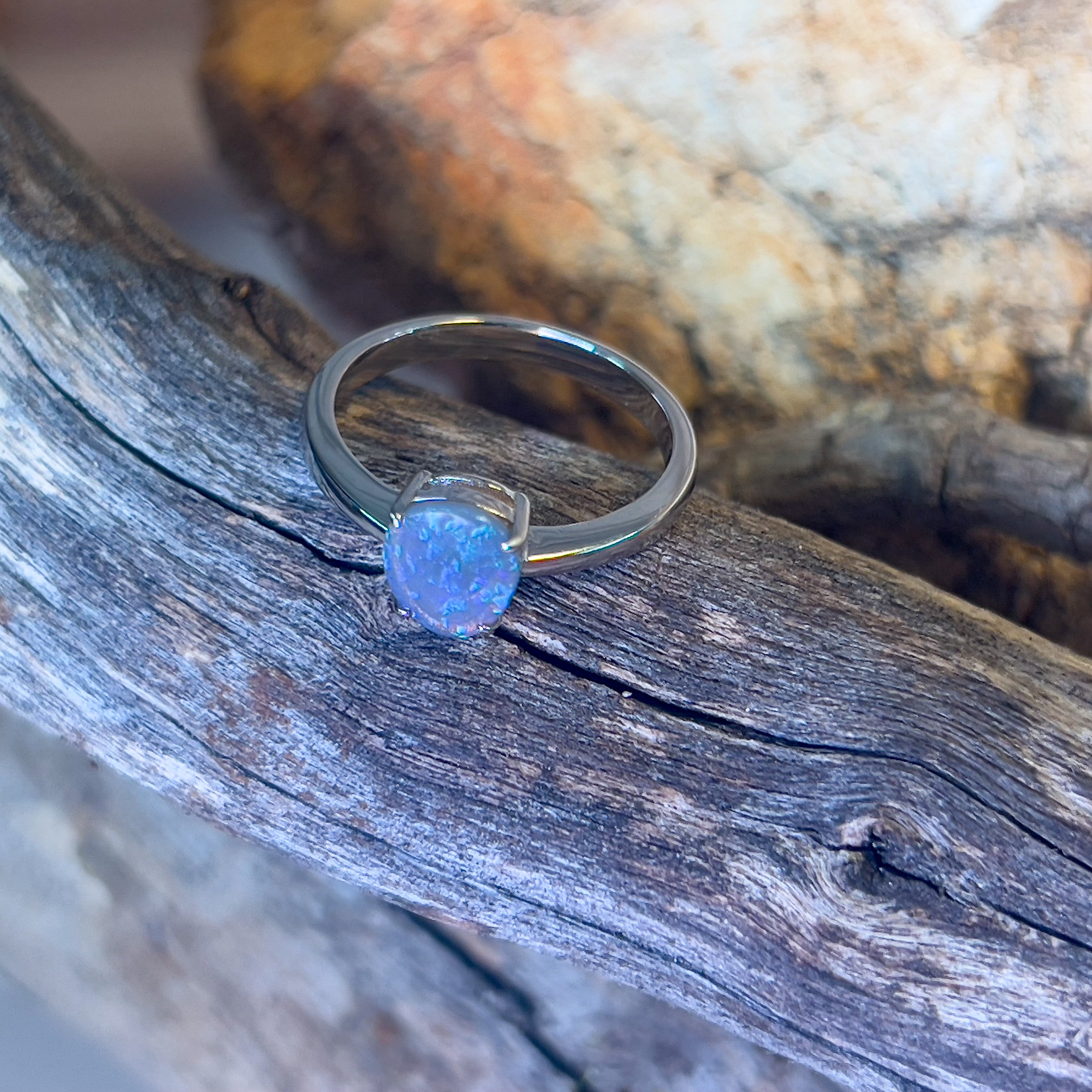 Sterling Silver Black Opal Violet Green 1ct solitaire ring - Masterpiece Jewellery Opal & Gems Sydney Australia | Online Shop