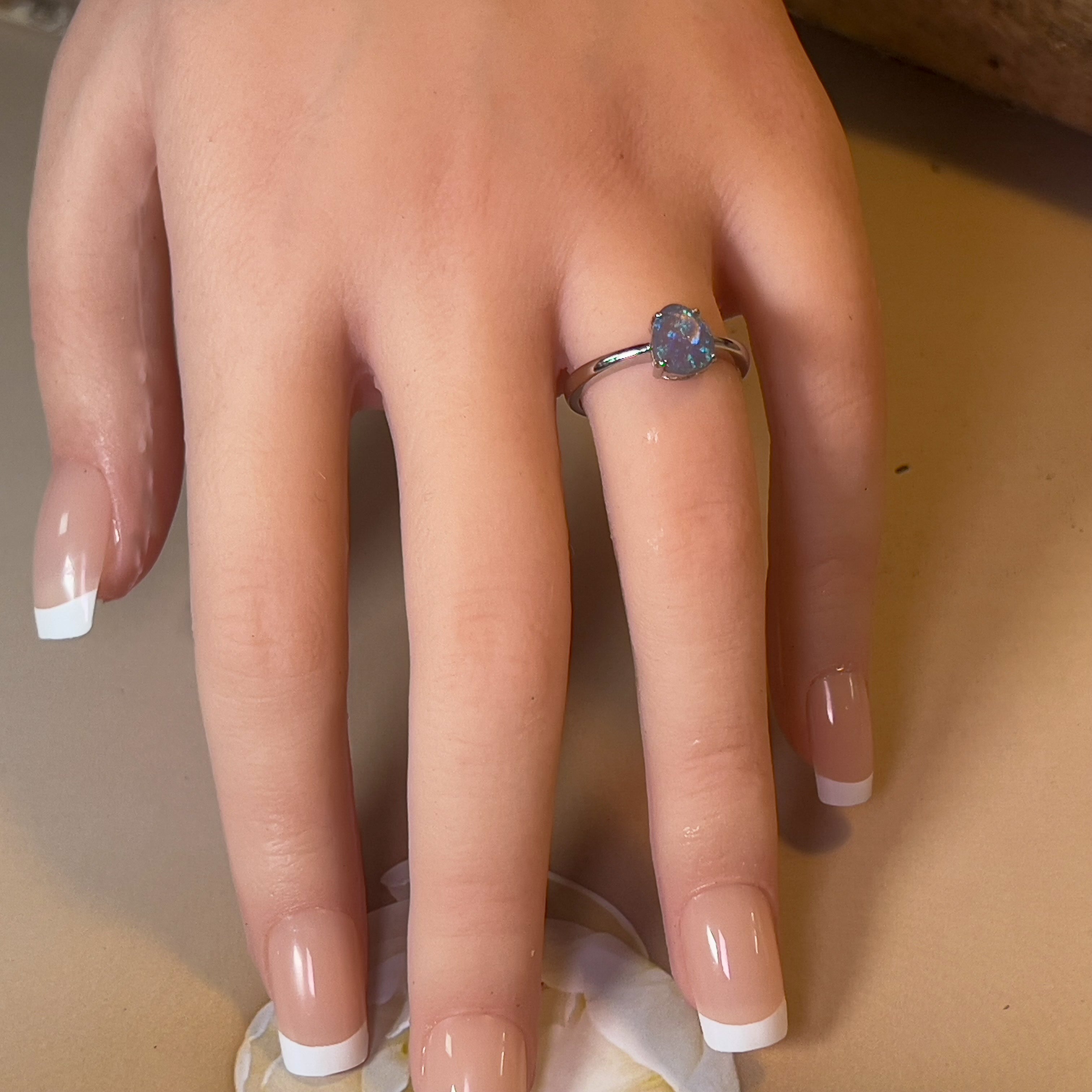 Sterling Silver Black Opal Violet Green 1ct solitaire ring - Masterpiece Jewellery Opal & Gems Sydney Australia | Online Shop