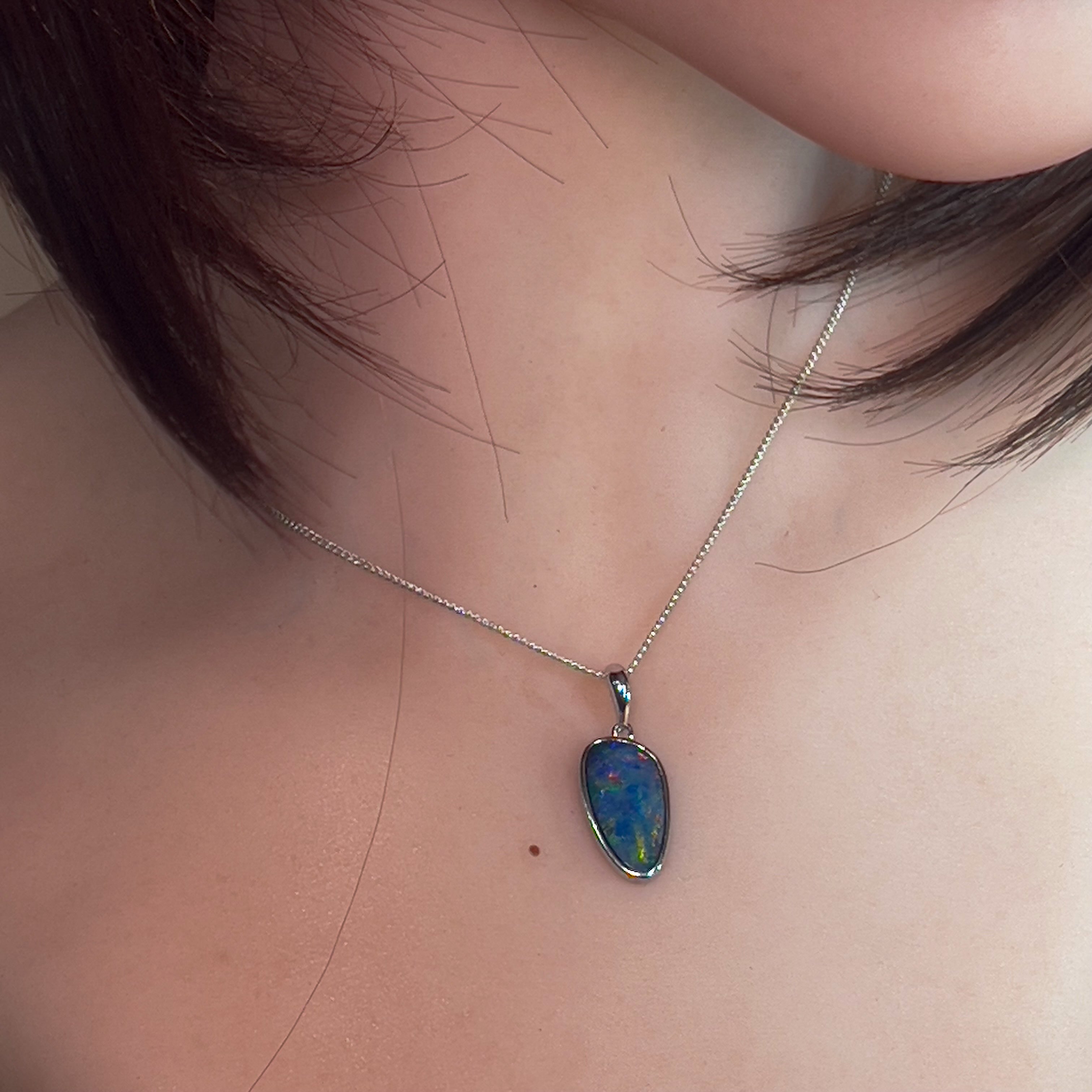 Sterling Silver drop shape Opal Doublet Green Red Blue pendant - Masterpiece Jewellery Opal & Gems Sydney Australia | Online Shop