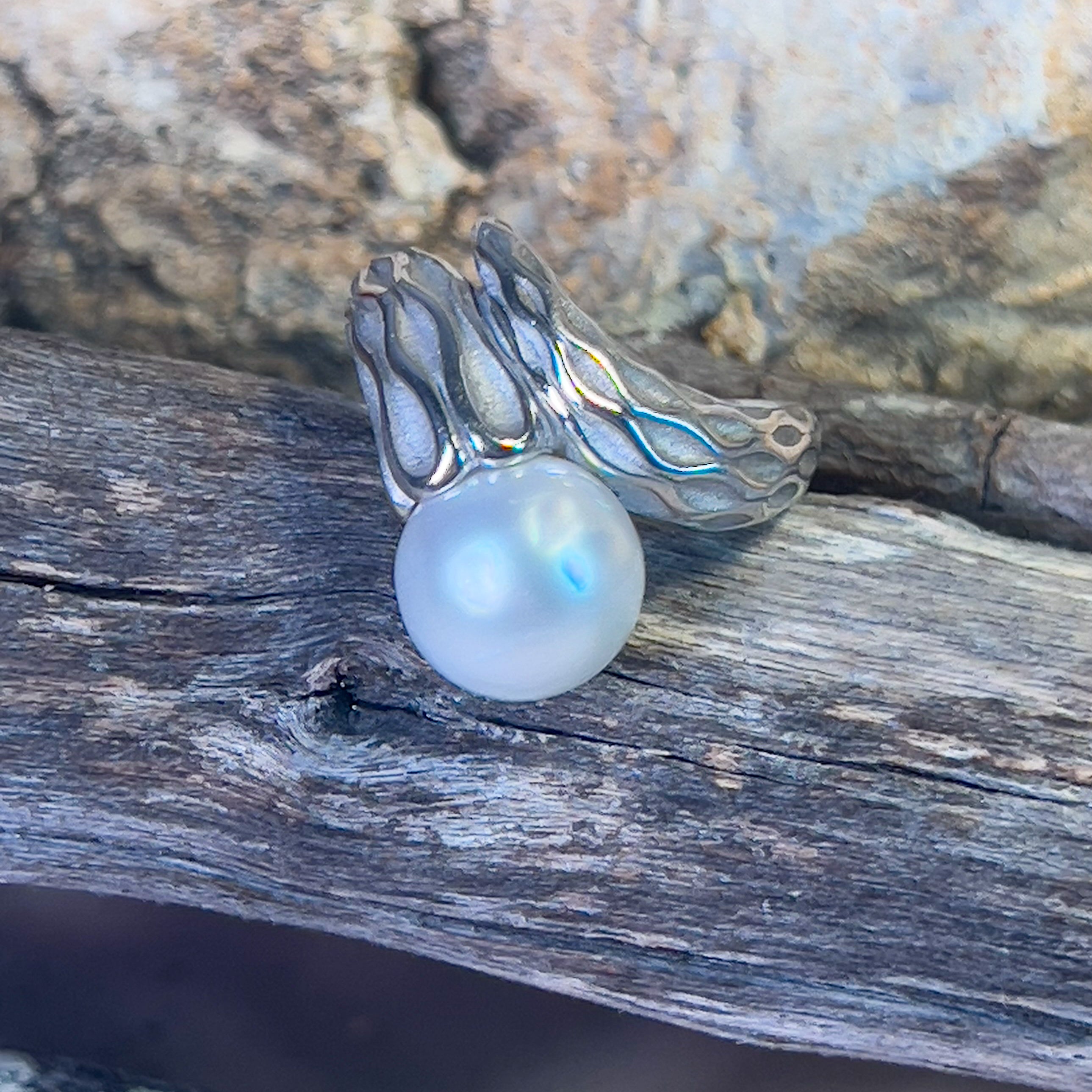 Sterling Silver cross over South Sea Pearl 10mm ring - Masterpiece Jewellery Opal & Gems Sydney Australia | Online Shop