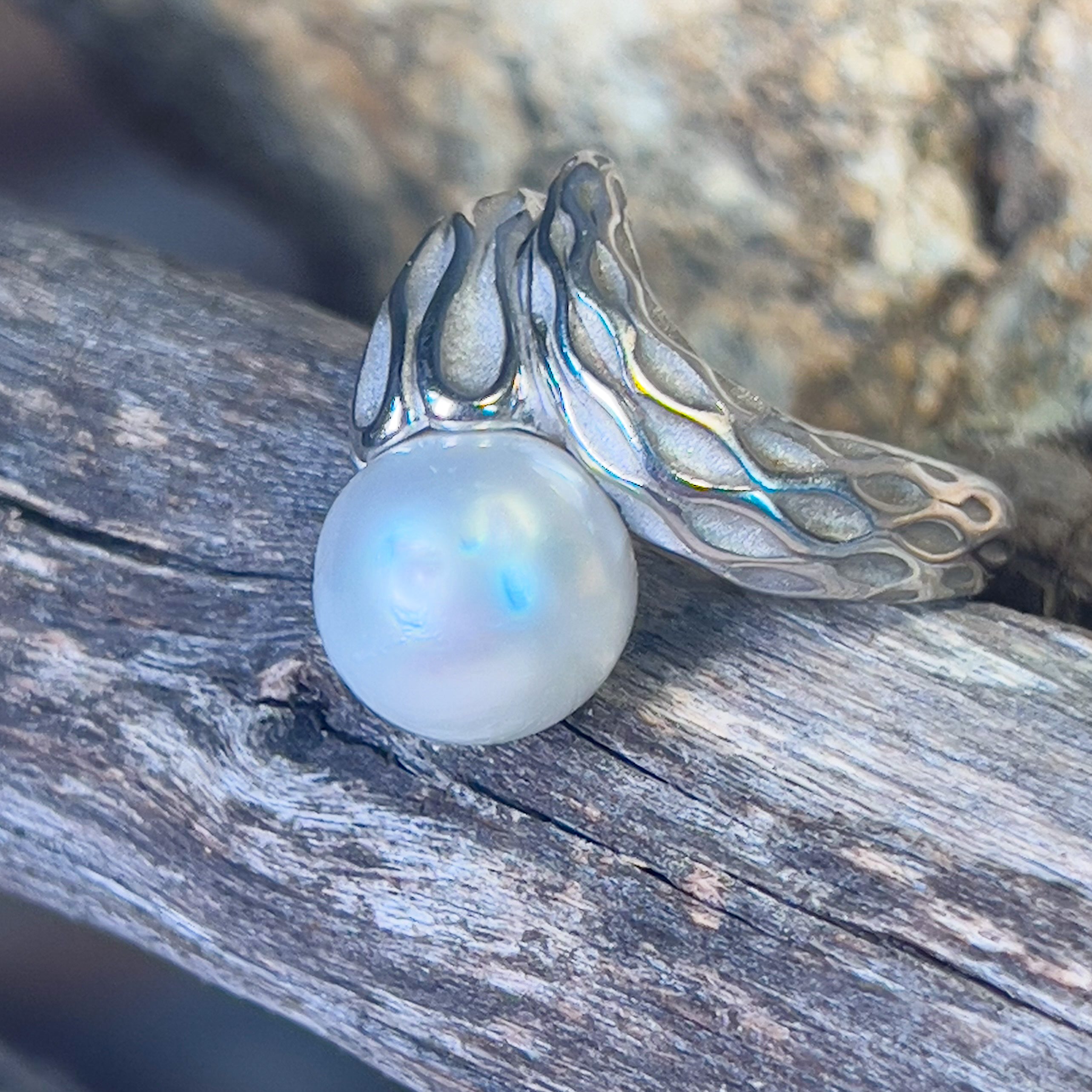 Sterling Silver cross over South Sea Pearl 10mm ring - Masterpiece Jewellery Opal & Gems Sydney Australia | Online Shop