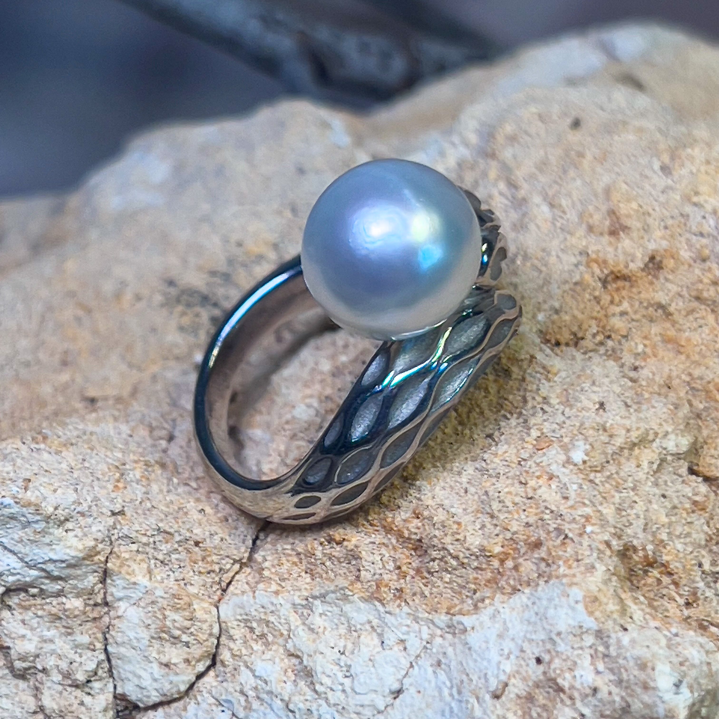 Sterling Silver cross over South Sea Pearl 10mm ring - Masterpiece Jewellery Opal & Gems Sydney Australia | Online Shop