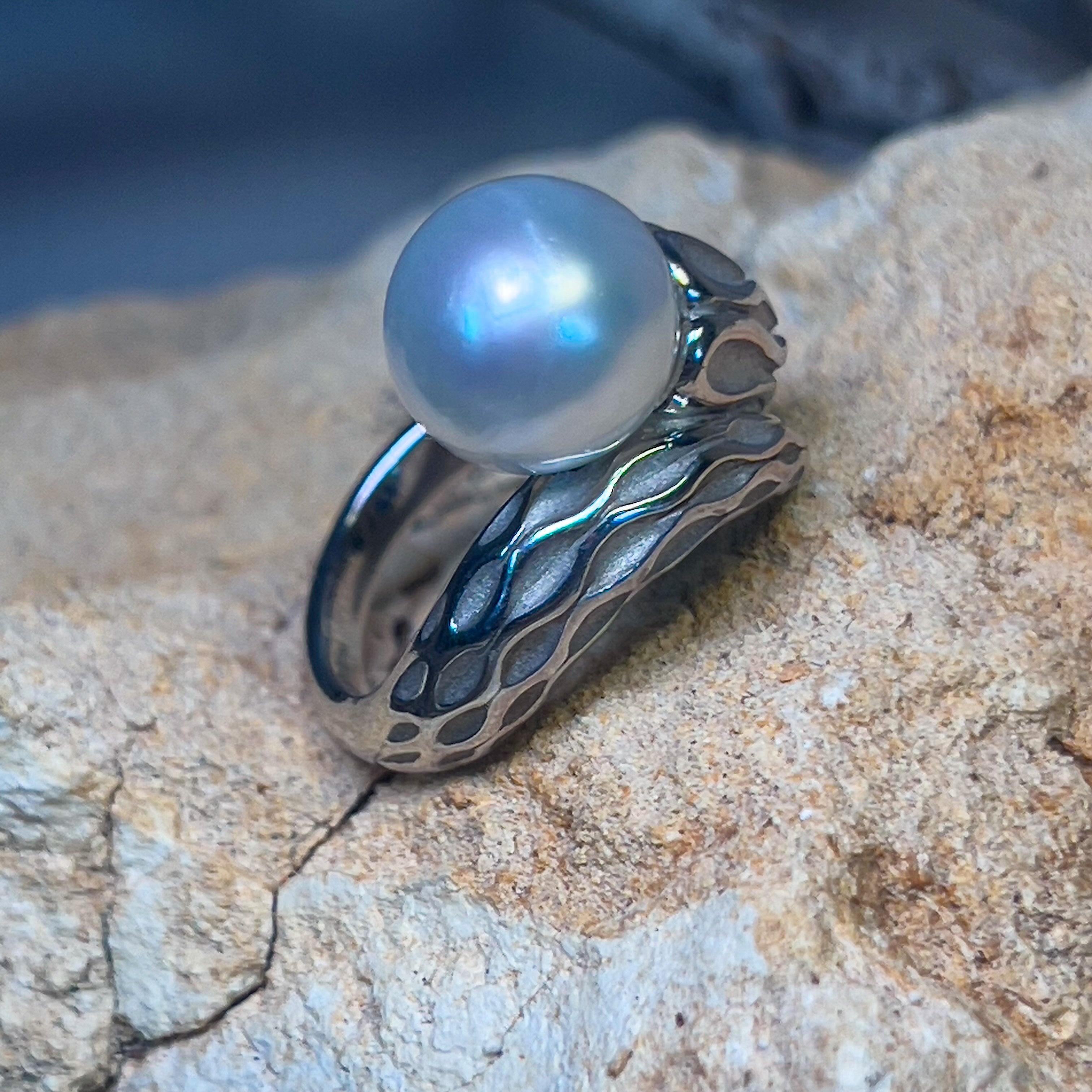 Sterling Silver cross over South Sea Pearl 10mm ring - Masterpiece Jewellery Opal & Gems Sydney Australia | Online Shop