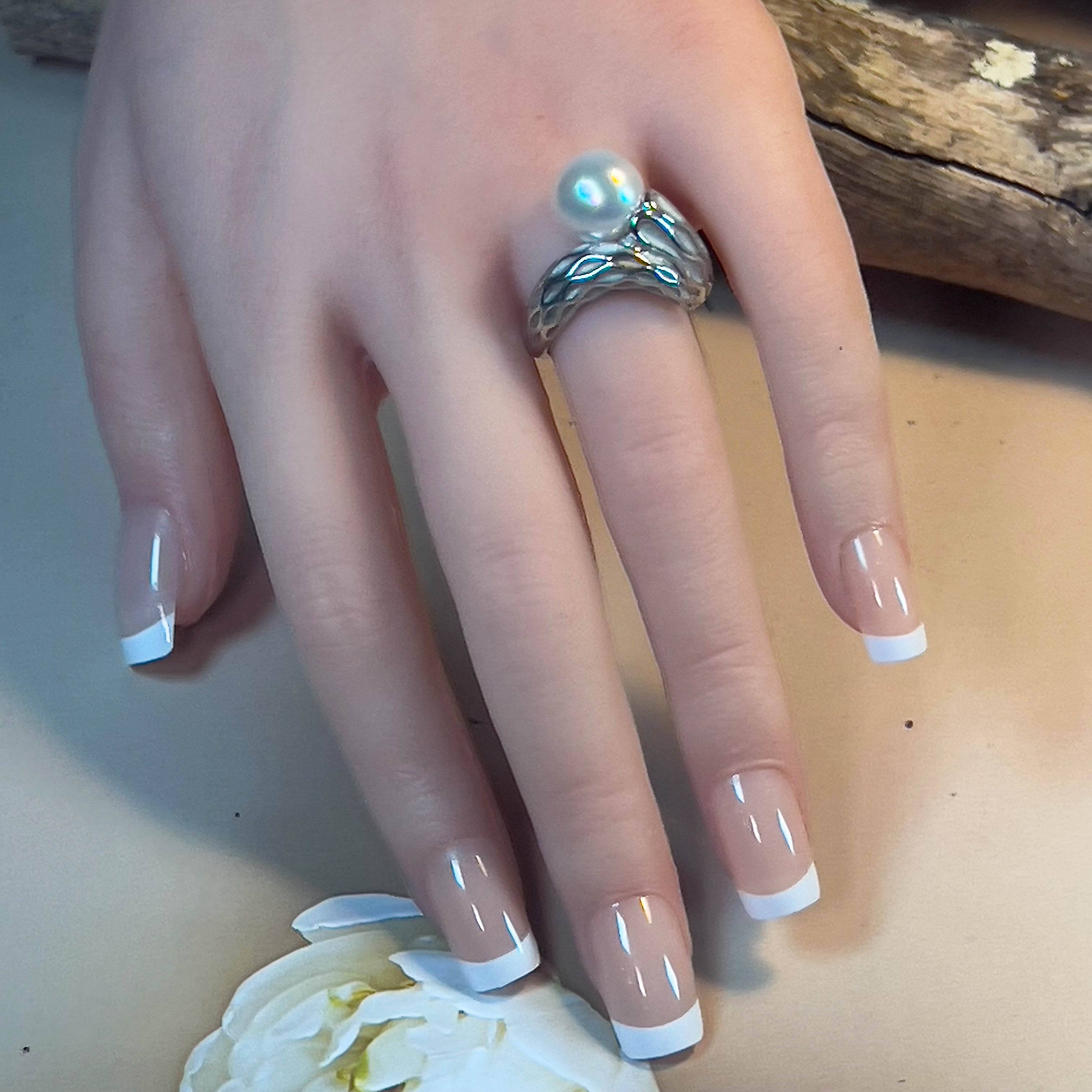 Sterling Silver cross over South Sea Pearl 10mm ring - Masterpiece Jewellery Opal & Gems Sydney Australia | Online Shop