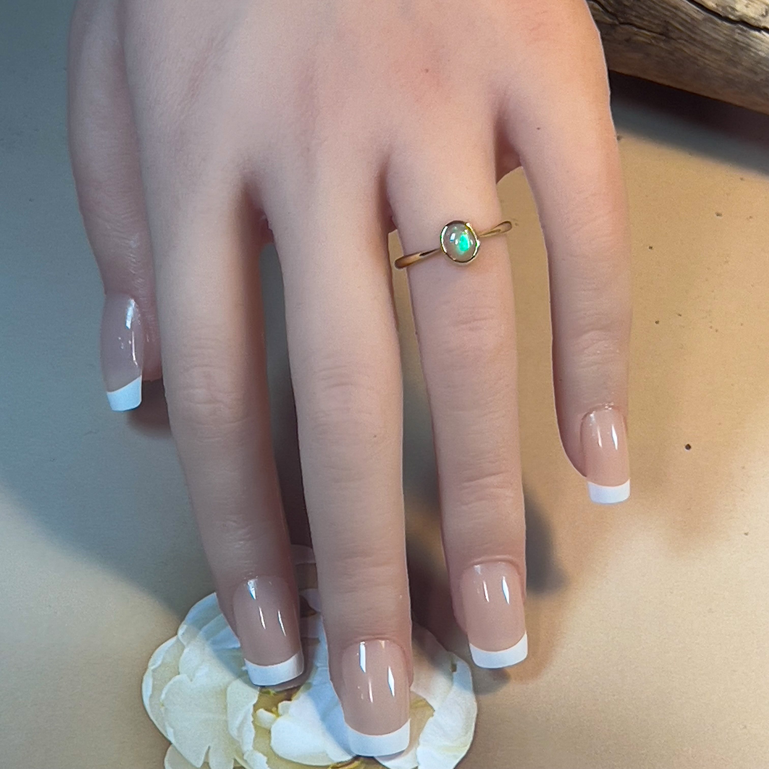 14kt White Gold 0.48ct crystal Opal solitaire bezel set ring - Masterpiece Jewellery Opal & Gems Sydney Australia | Online Shop