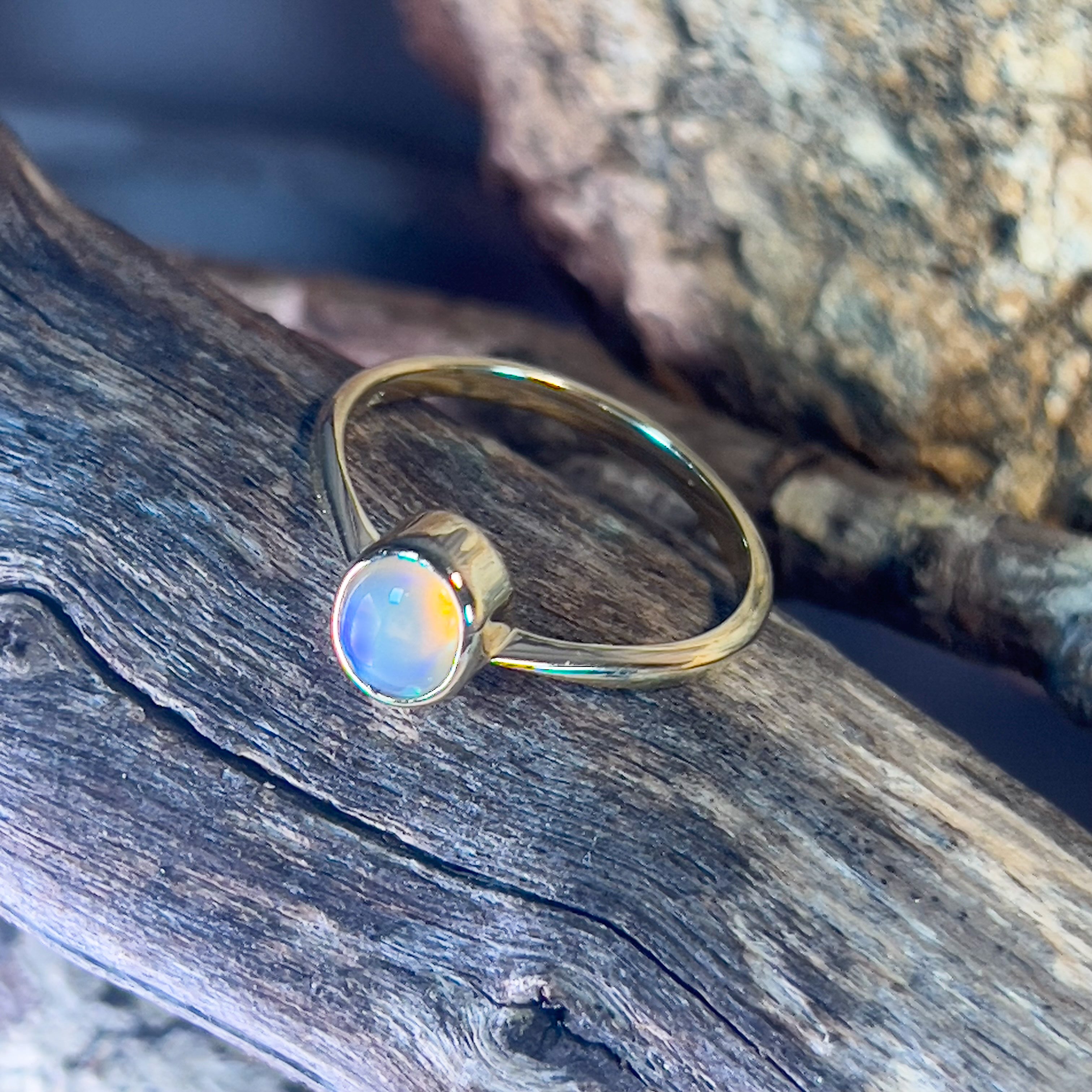 14kt Yellow Gold Black Opal 0.5ct bezel set solitaire ring - Masterpiece Jewellery Opal & Gems Sydney Australia | Online Shop