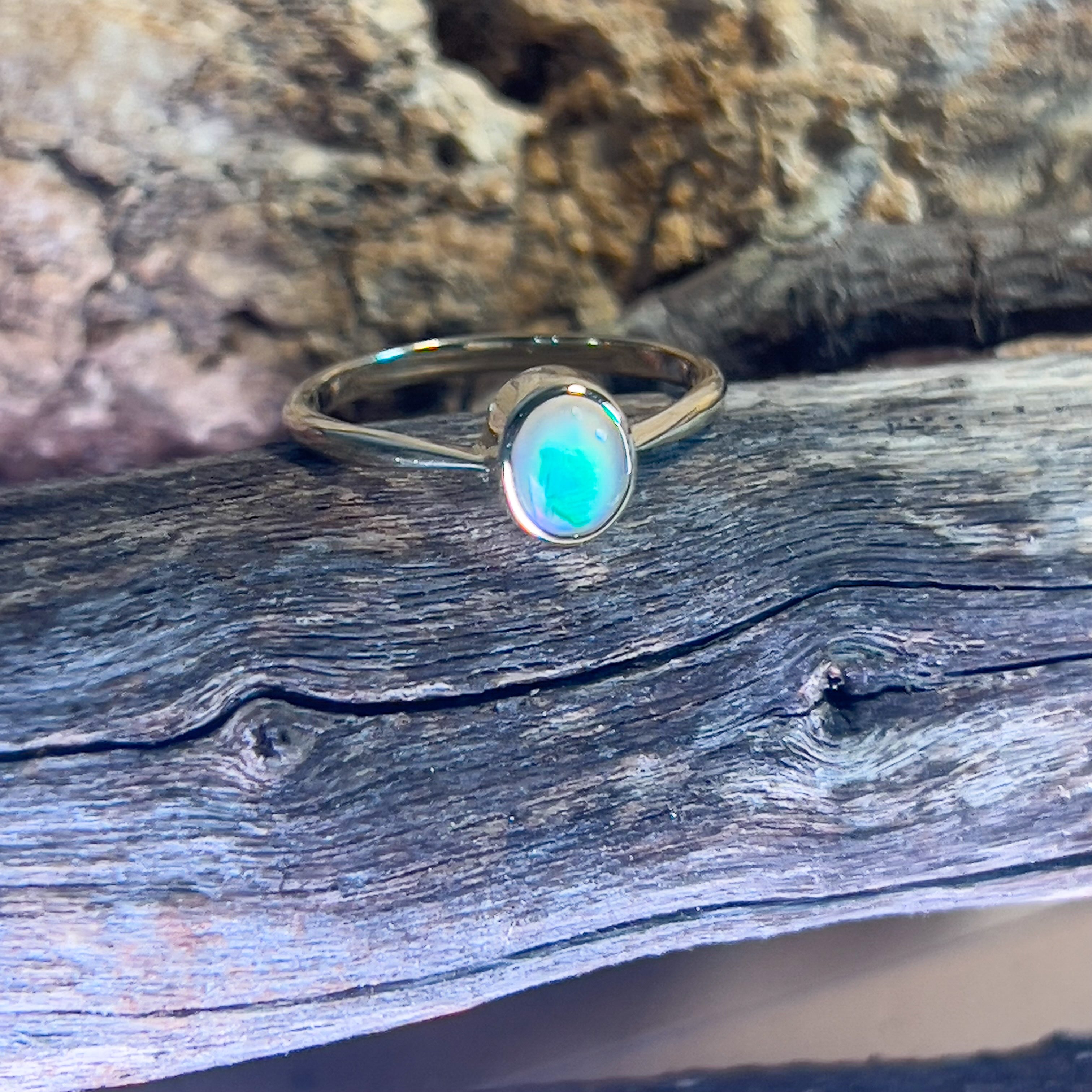 14kt Yellow Gold Black Opal 0.5ct bezel set solitaire ring - Masterpiece Jewellery Opal & Gems Sydney Australia | Online Shop