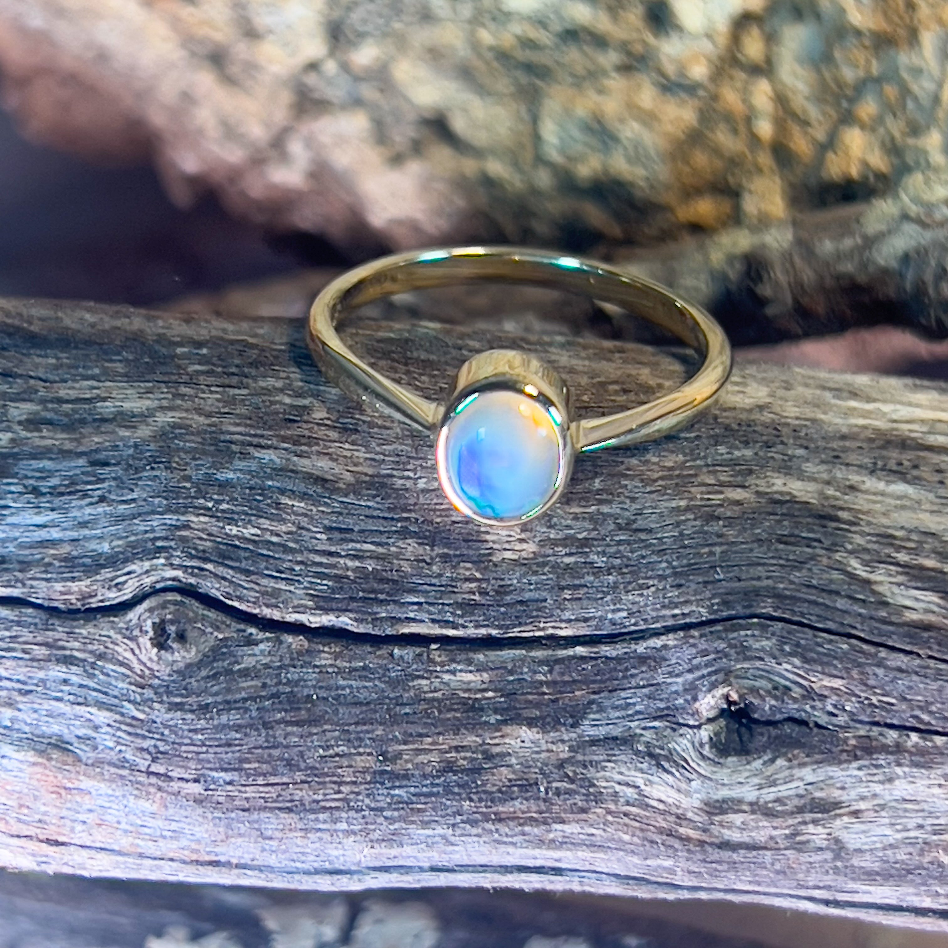 14kt Yellow Gold Black Opal 0.5ct bezel set solitaire ring - Masterpiece Jewellery Opal & Gems Sydney Australia | Online Shop