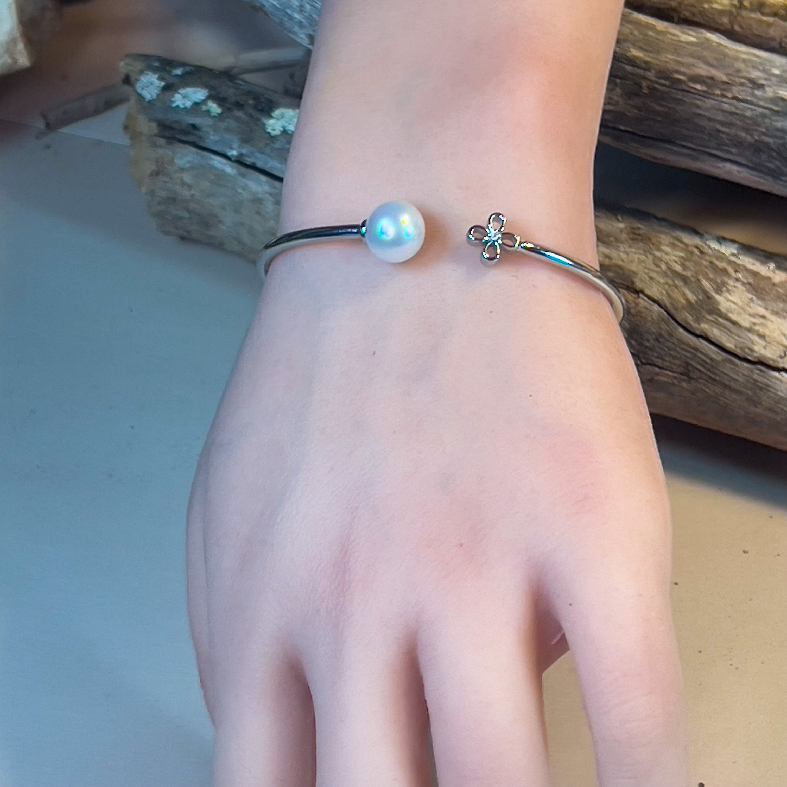 Sterling Silver bangle 9mm South Sea Pearl open design - Masterpiece Jewellery Opal & Gems Sydney Australia | Online Shop