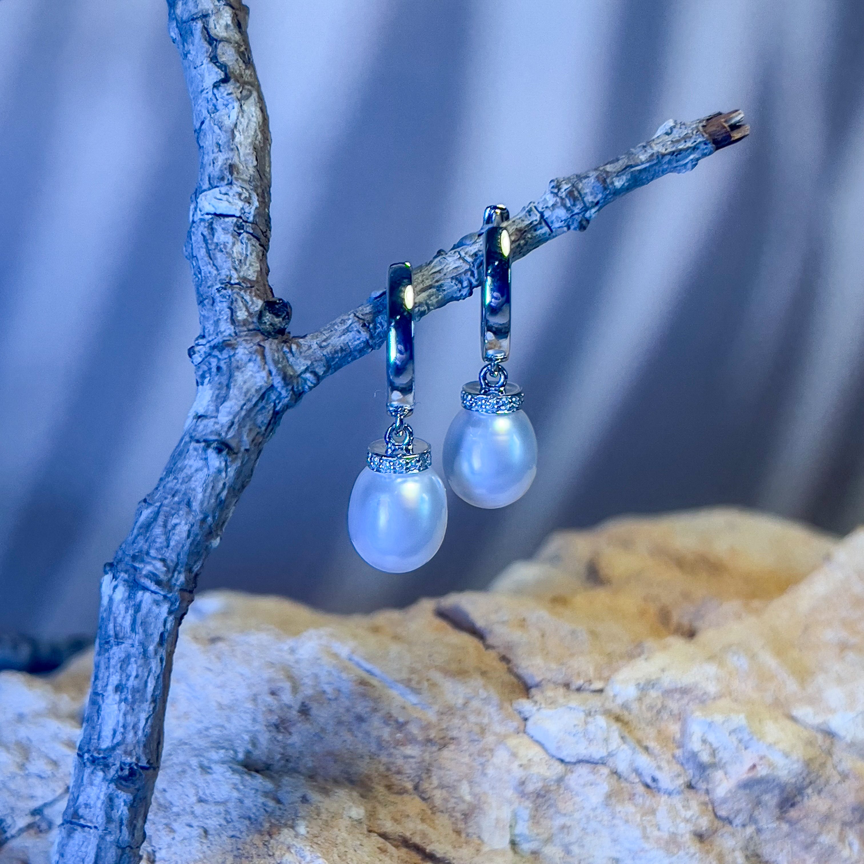 Sterling Silver drop 8mm South Sea Pearl huggie style earrings - Masterpiece Jewellery Opal & Gems Sydney Australia | Online Shop