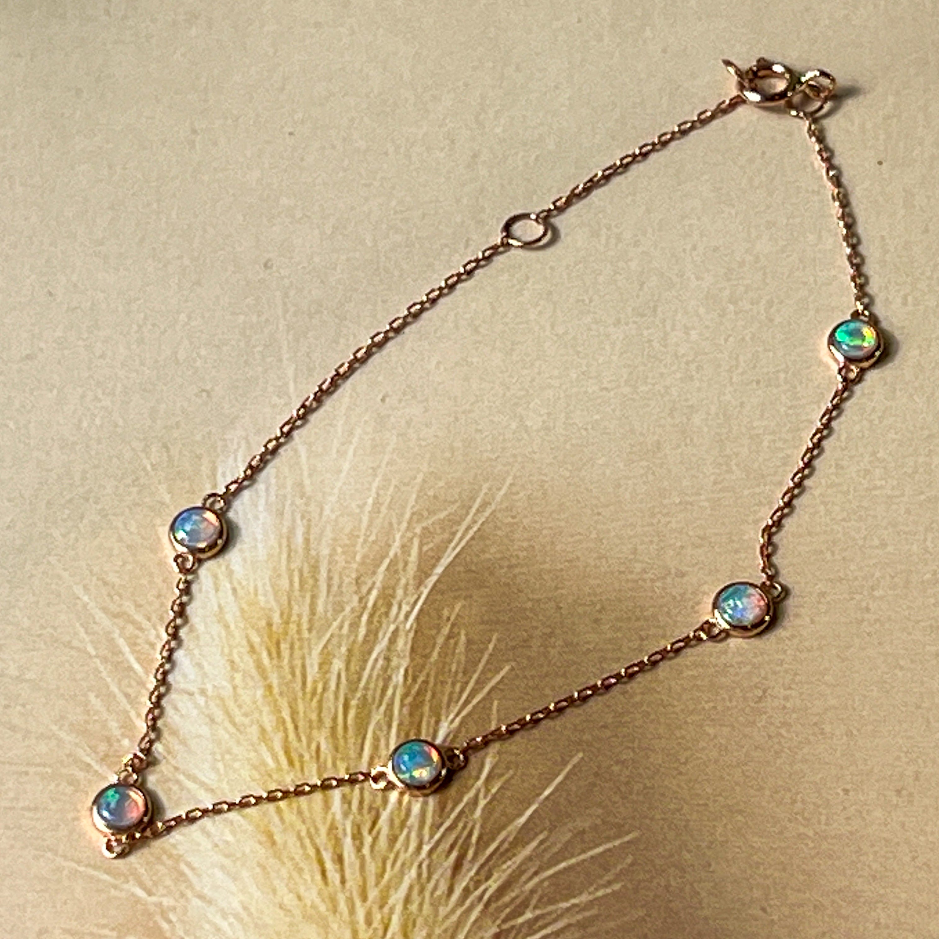 9kt Rose Gold Bracelet with 5 Crystal Opals - 3mm, Dainty Gemstone Jewelry, Elegant Gift for Her, Handcrafted Opal Jewelry - Masterpiece Jewellery Opal & Gems Sydney Australia | Online Shop