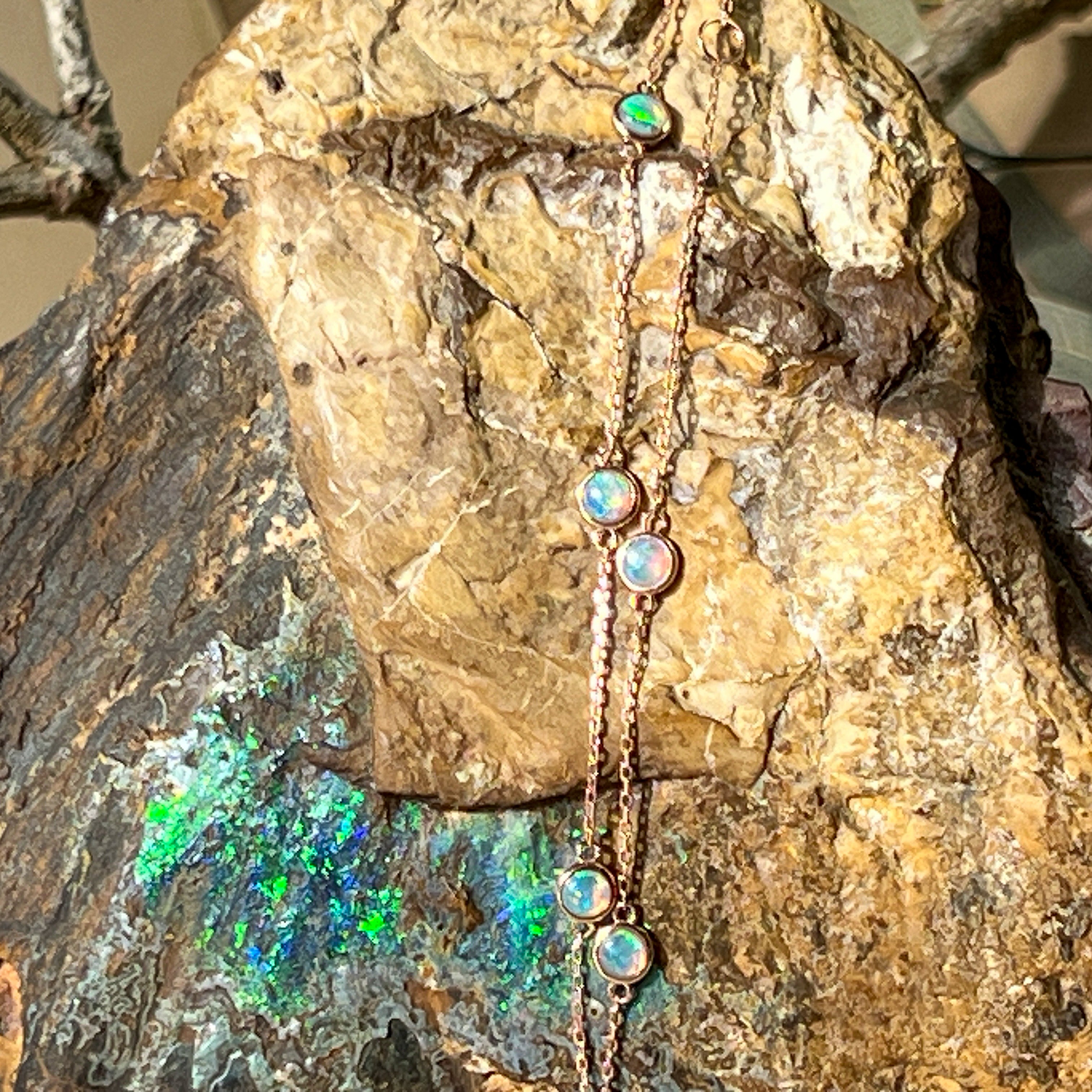 9kt Rose Gold Bracelet with 5 Crystal Opals - 3mm, Dainty Gemstone Jewelry, Elegant Gift for Her, Handcrafted Opal Jewelry - Masterpiece Jewellery Opal & Gems Sydney Australia | Online Shop