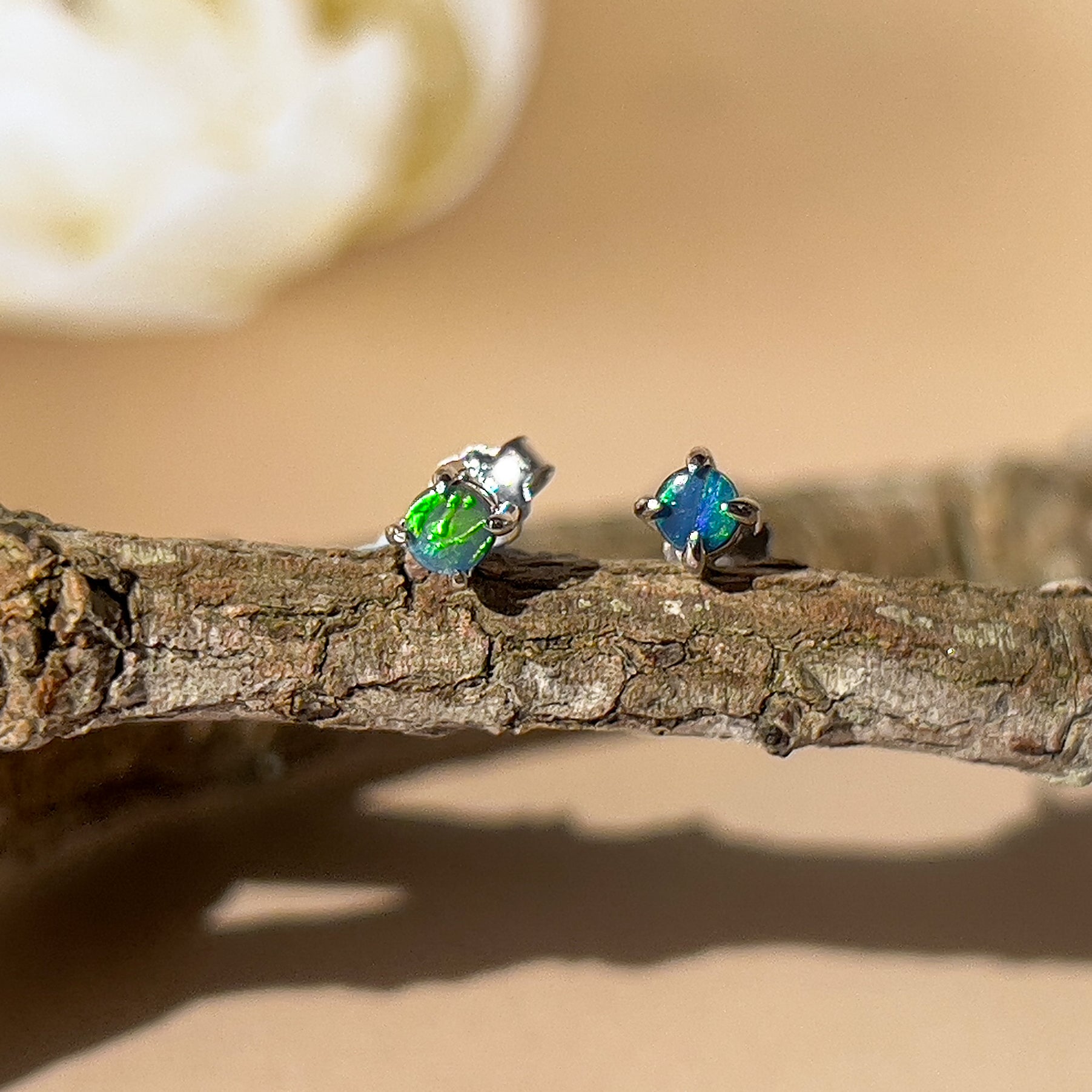 Sterling Silver 3mm Doublet Opal earrings 4 claw studs - Masterpiece Jewellery Opal & Gems Sydney Australia | Online Shop