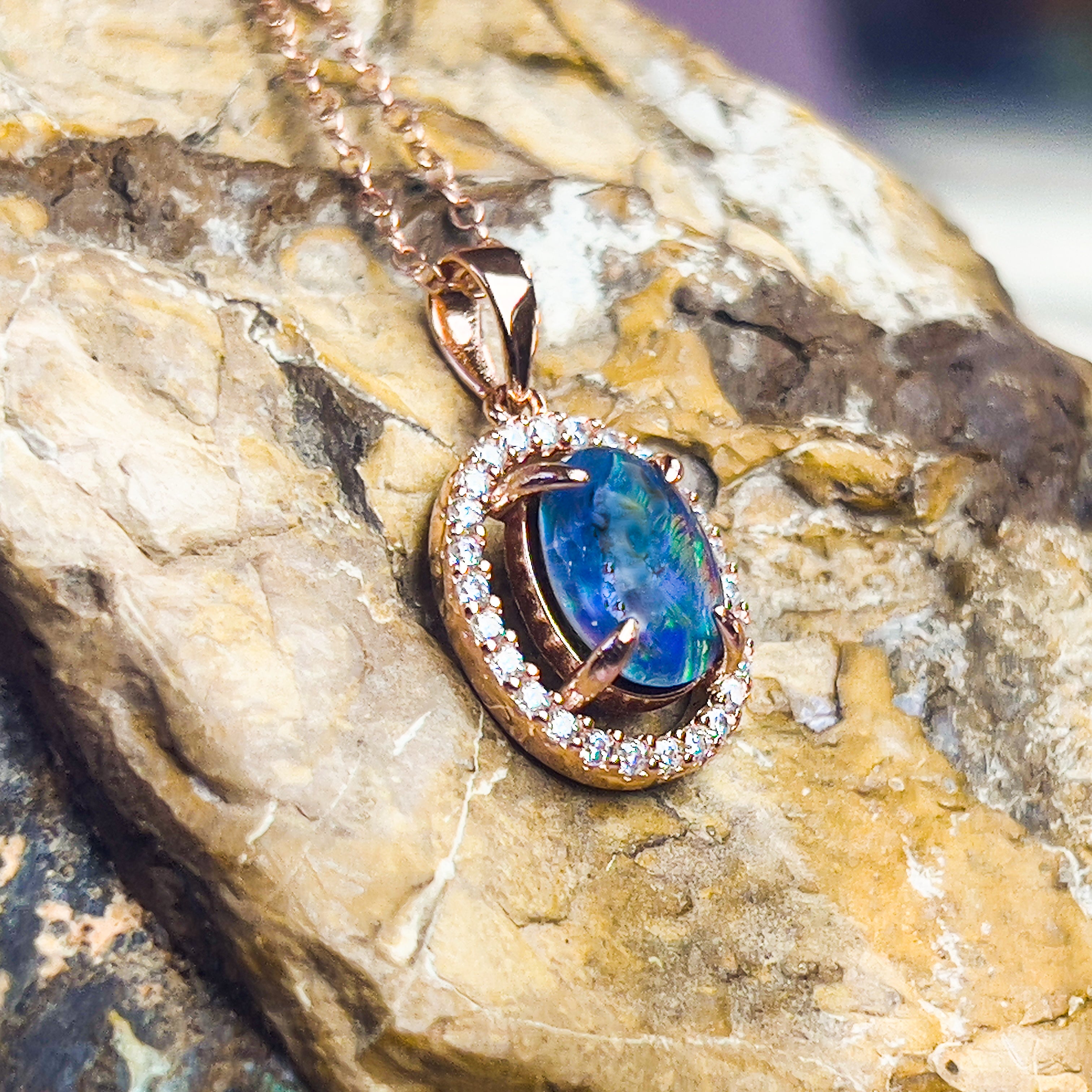 Rose Gold Plated Sterling Silver Triplet Opal Pendant - Dainty, Silver & Gold, Raw or Fire Opal Necklace Options - Masterpiece Jewellery Opal & Gems Sydney Australia | Online Shop