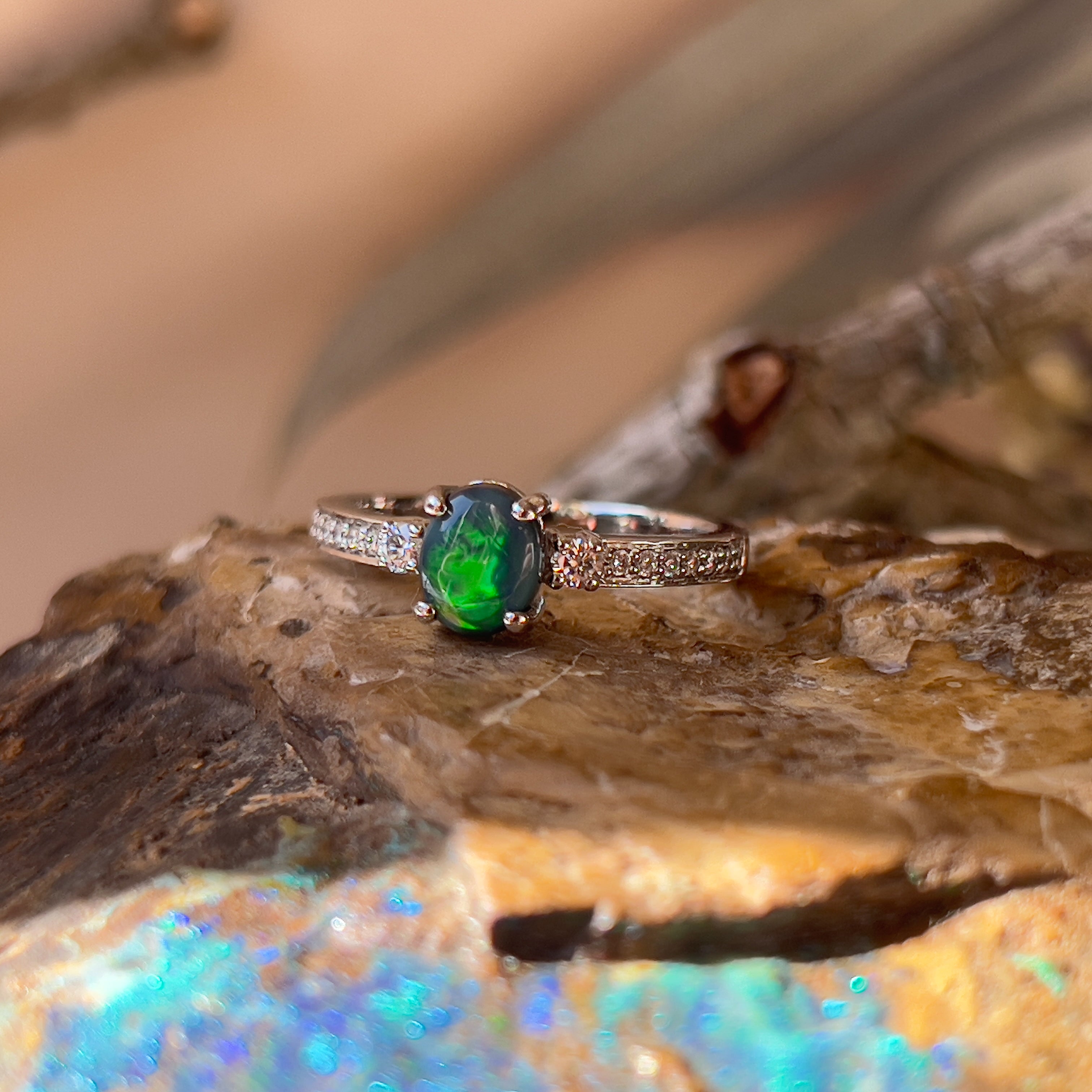 Platinum Black Opal 0.67ct and Diamond ring - Masterpiece Jewellery Opal & Gems Sydney Australia | Online Shop