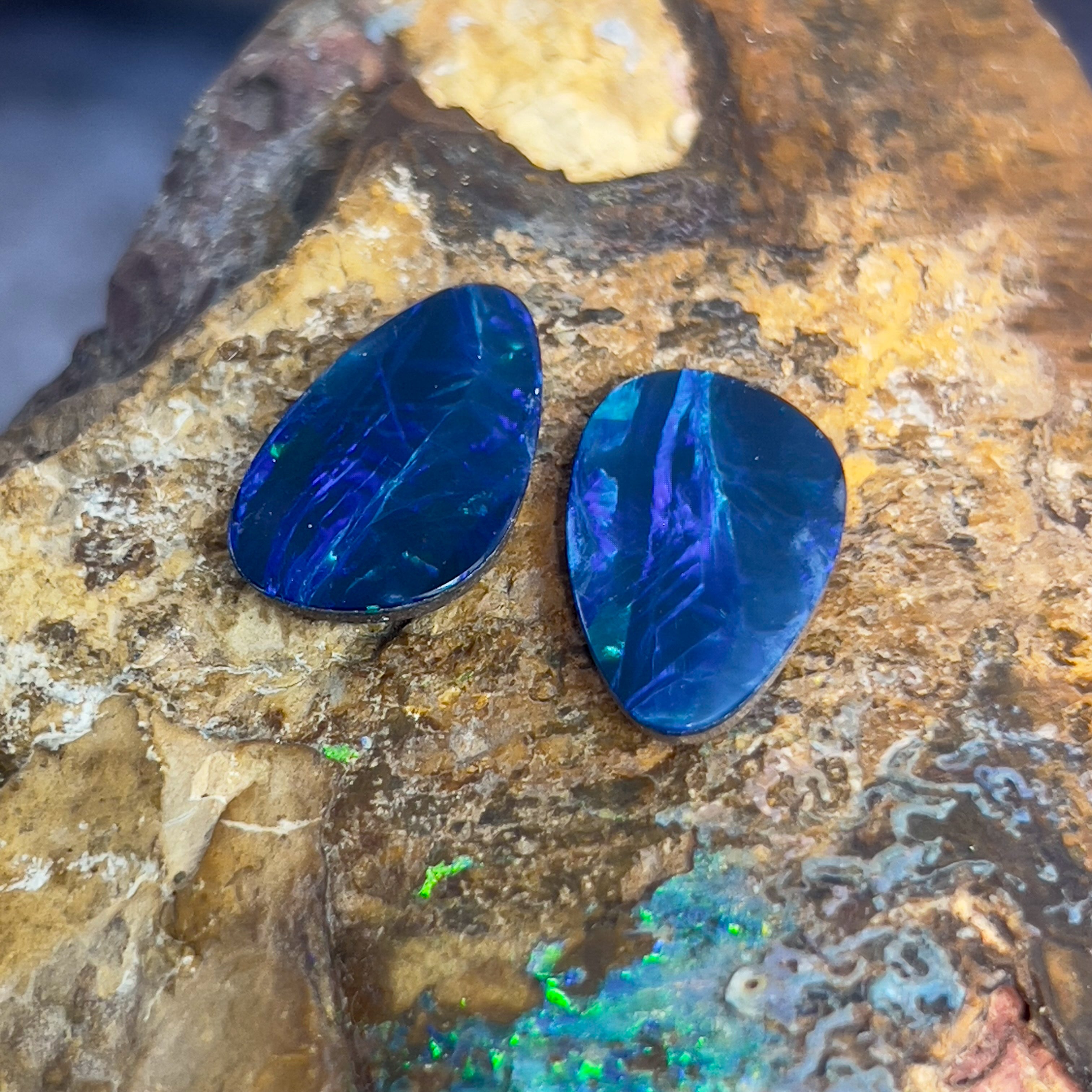 Pair of Blue Opal doublet freeform 7.28ct - Masterpiece Jewellery Opal & Gems Sydney Australia | Online Shop