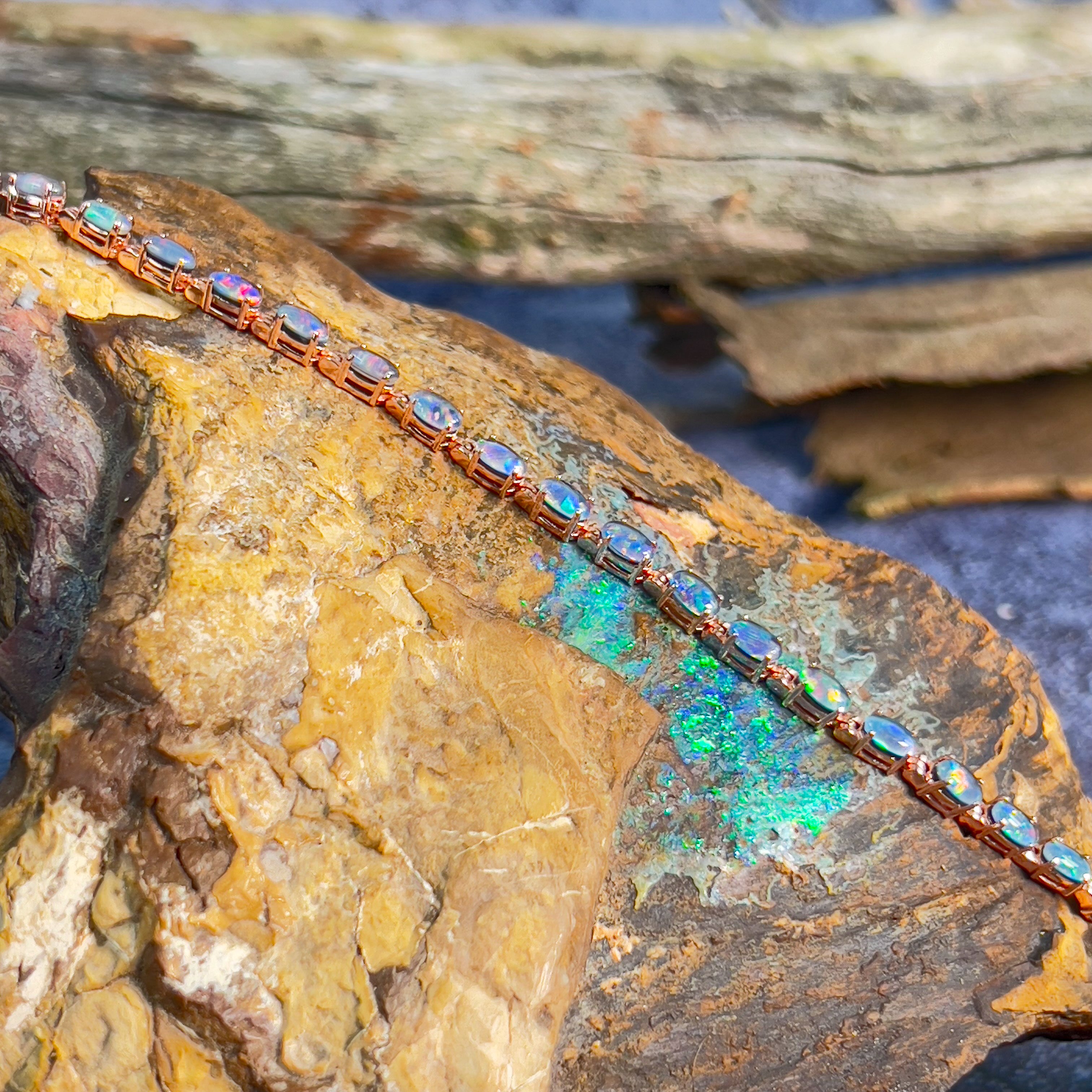 Sterling Silver Rose Gold plated Opal tennis bracelet 5x3mm - Masterpiece Jewellery Opal & Gems Sydney Australia | Online Shop