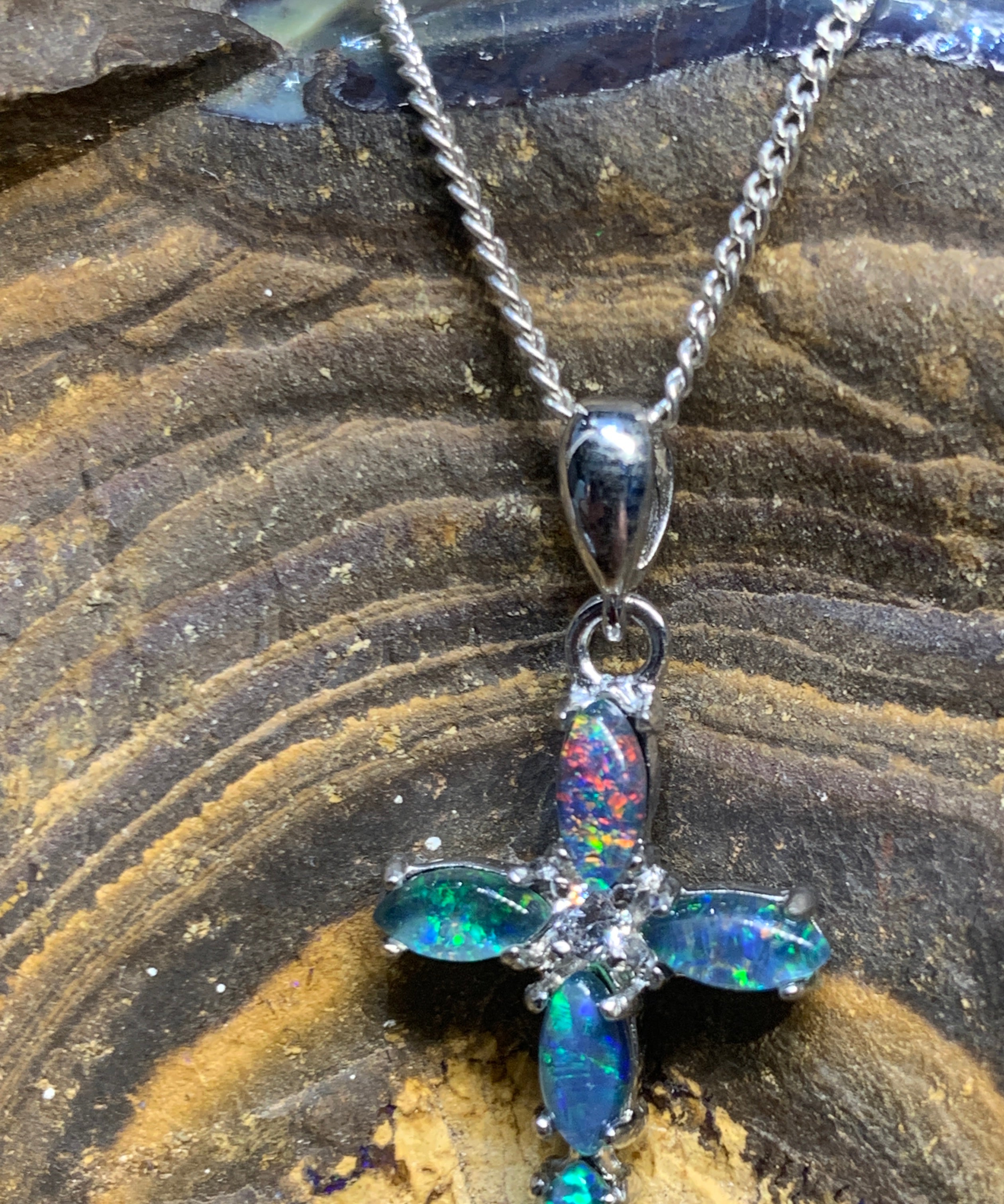 Sterling Silver Cross Opal pendant - Masterpiece Jewellery Opal & Gems Sydney Australia | Online Shop