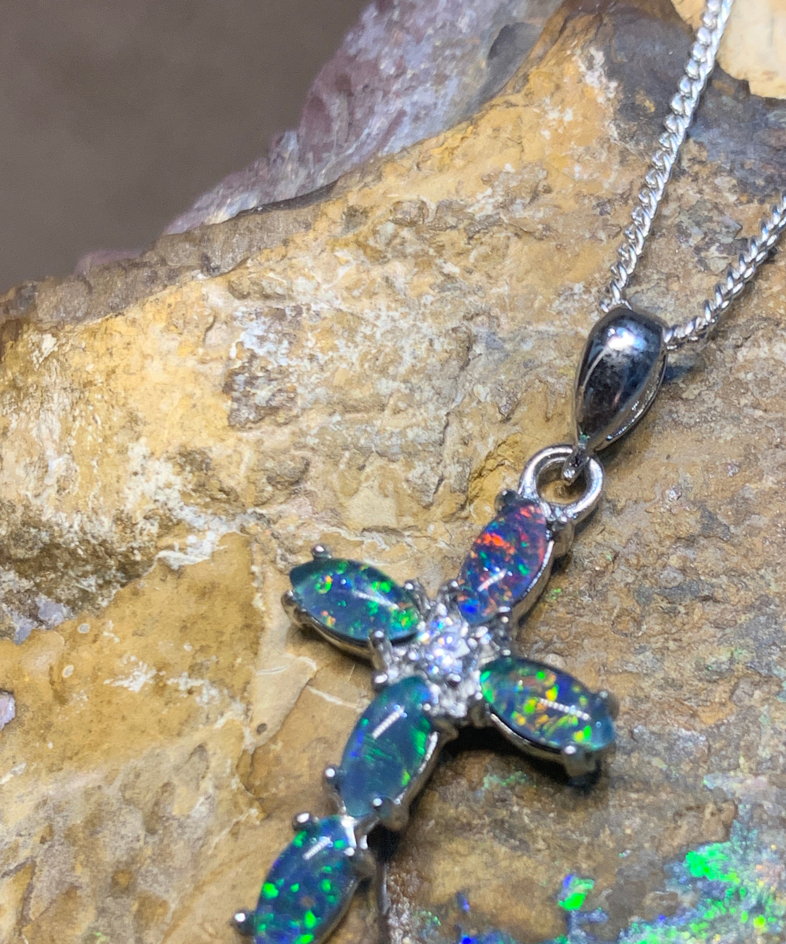 Sterling Silver Cross Opal pendant - Masterpiece Jewellery Opal & Gems Sydney Australia | Online Shop