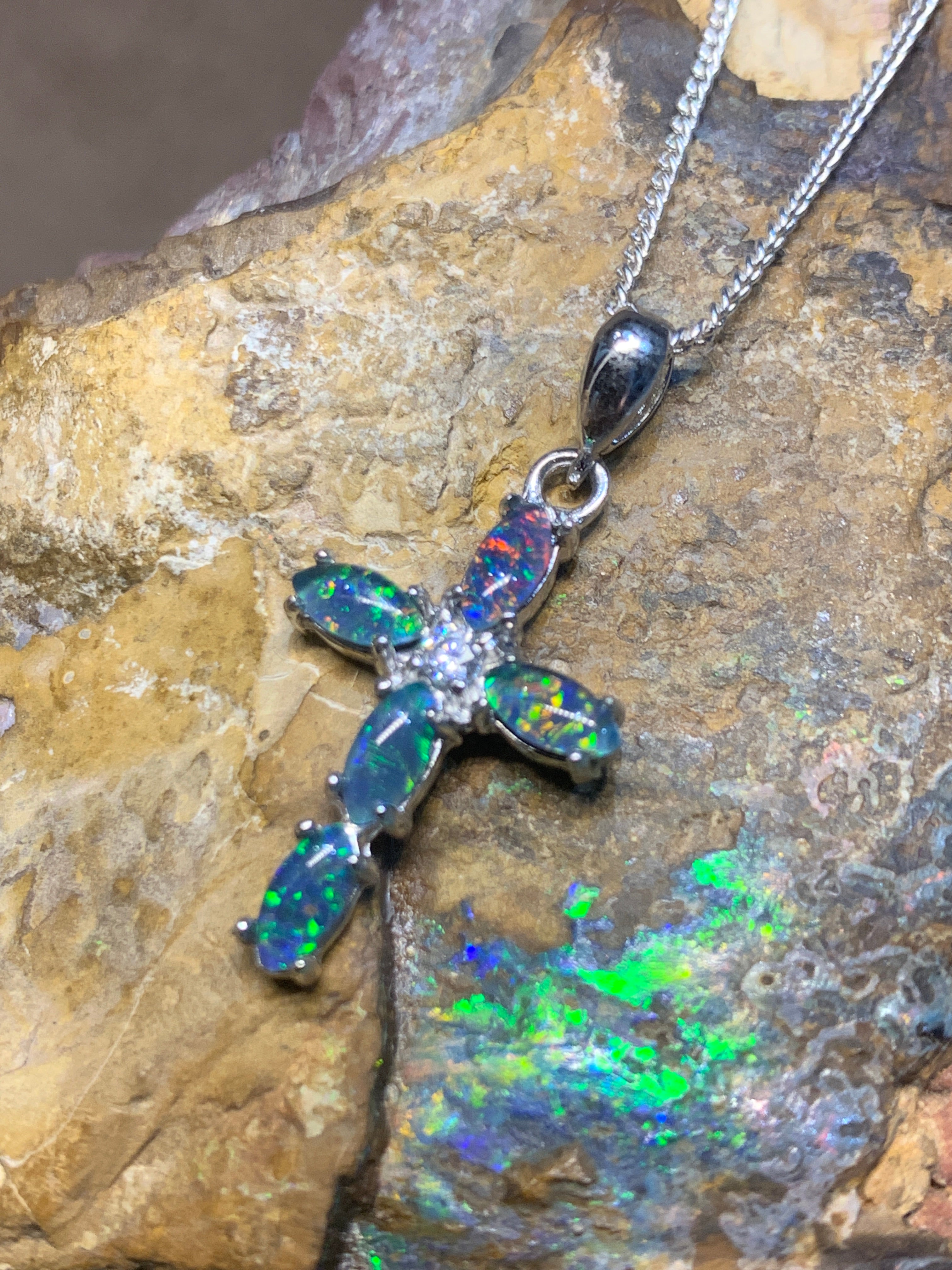 Sterling Silver Cross Opal pendant - Masterpiece Jewellery Opal & Gems Sydney Australia | Online Shop