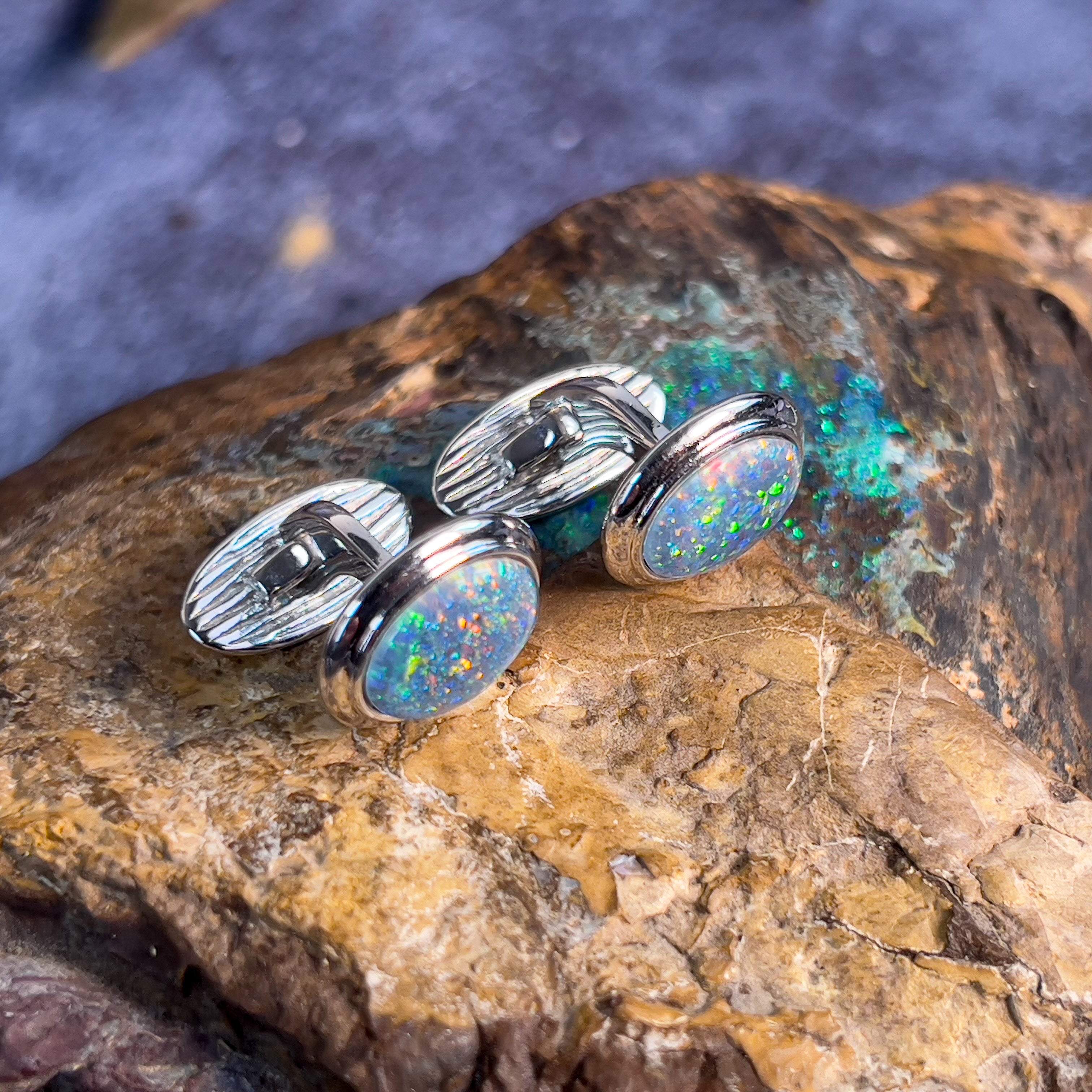 Pair of Sterling Silver Opal Triplet cufflinks 12x10mm - Masterpiece Jewellery Opal & Gems Sydney Australia | Online Shop