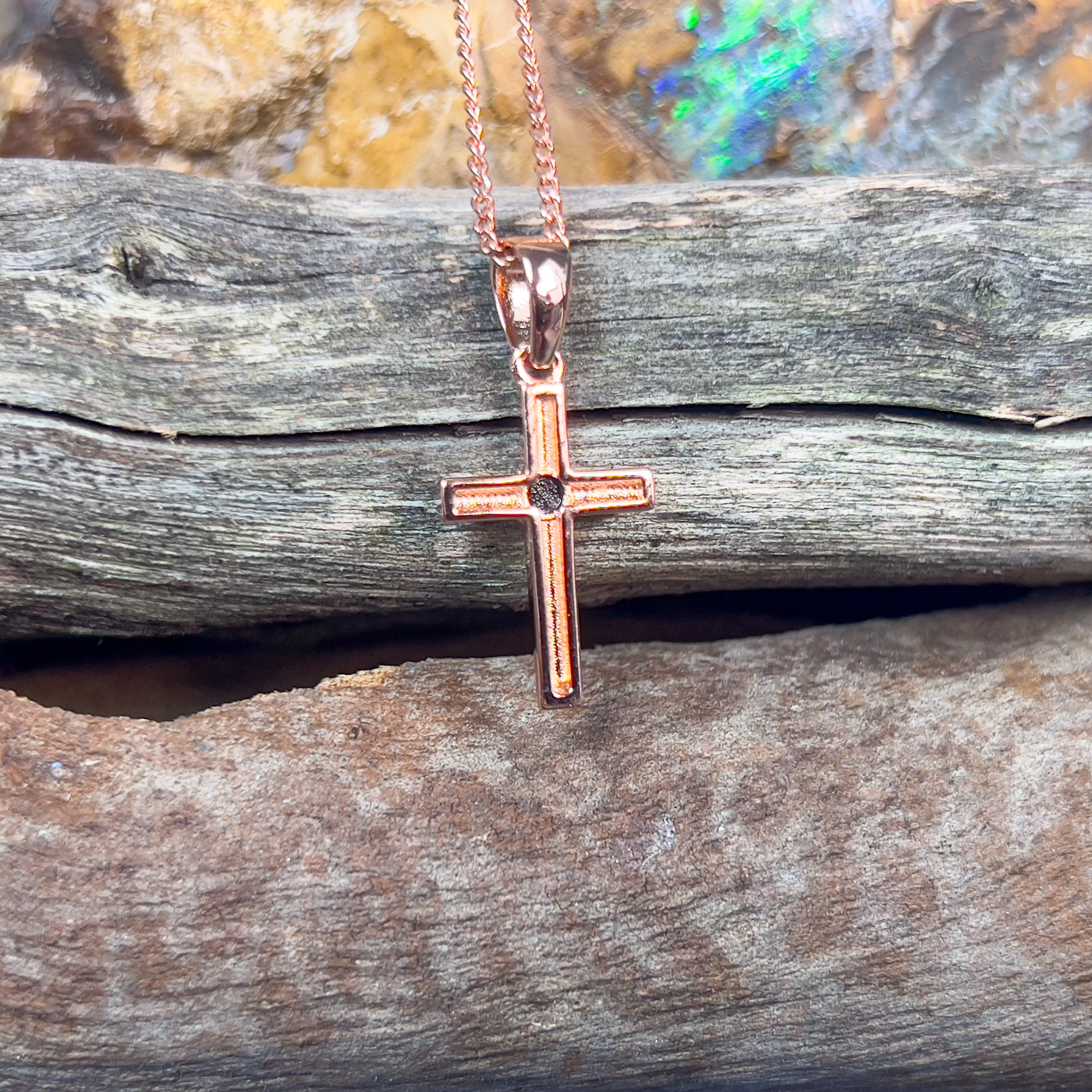 Sterling silver plated with Rose Gold Opal triplet 3mm cross - Masterpiece Jewellery Opal & Gems Sydney Australia | Online Shop