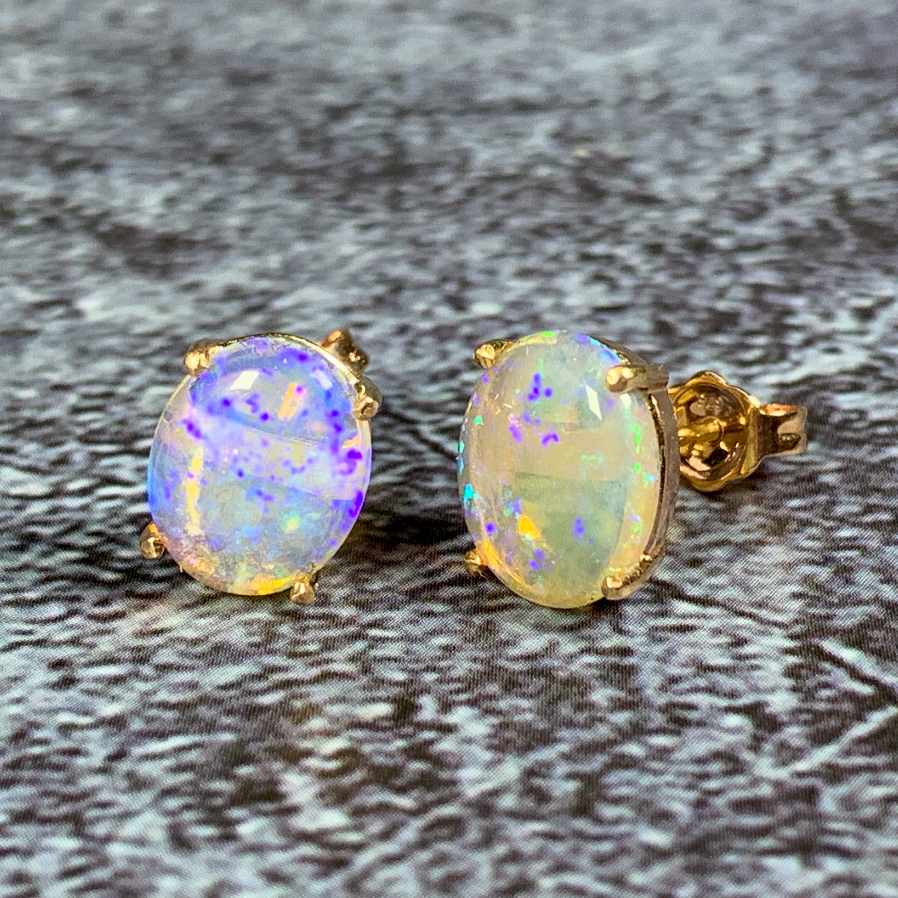 9kt Rose Gold studs 10x8mm Crystal Opals - Masterpiece Jewellery Opal & Gems Sydney Australia | Online Shop