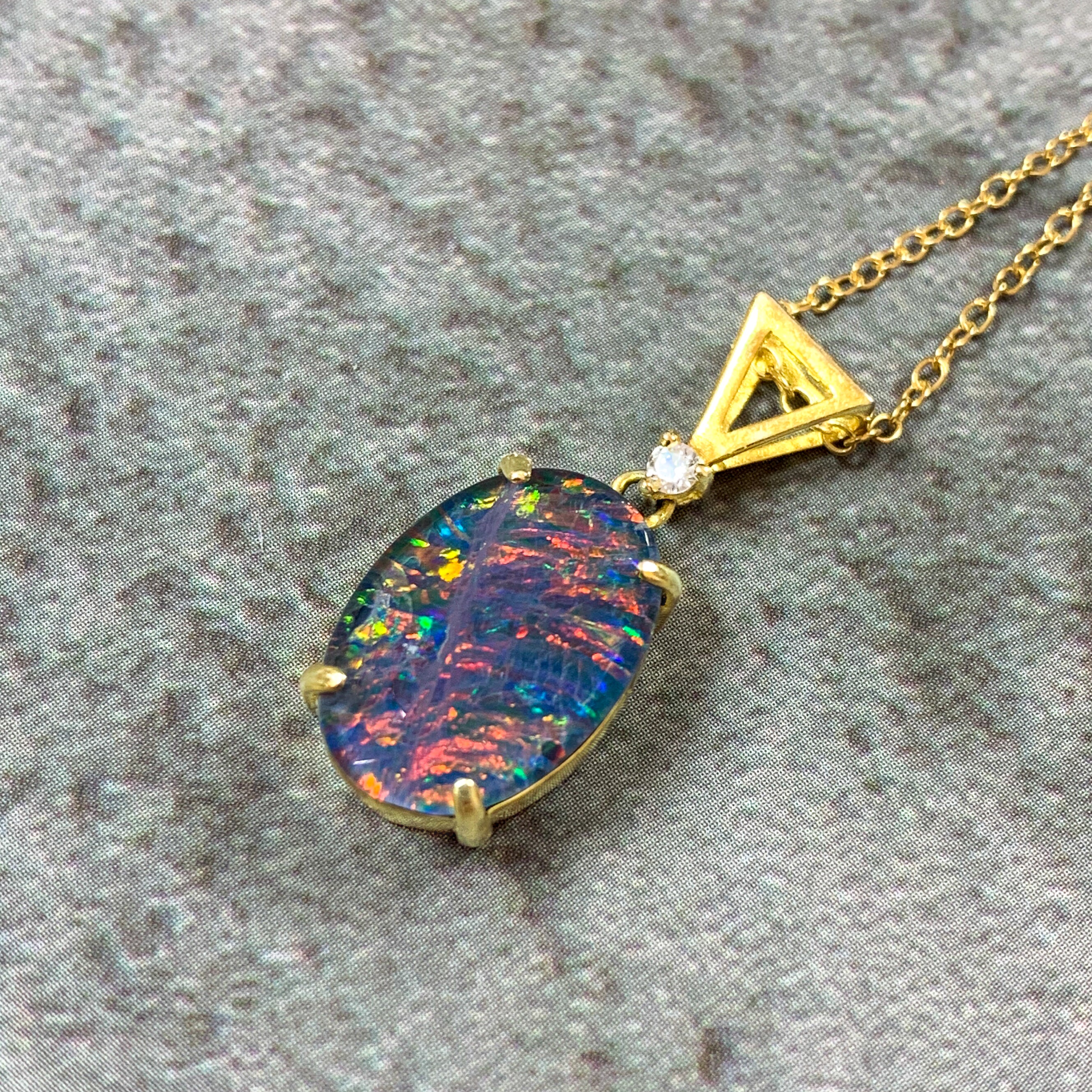Sterling Silver Gold plated 14x10mm Opal triplet triangle loop pendant - Masterpiece Jewellery Opal & Gems Sydney Australia | Online Shop