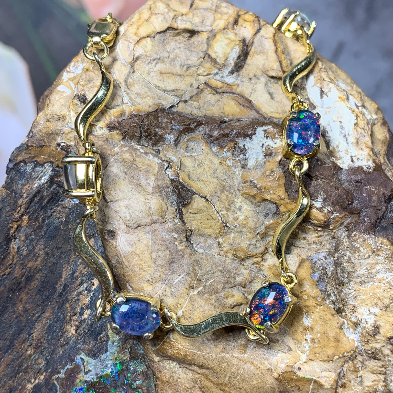 Silver Wave Opal Bracelet - Blue & Black 7x5mm Triplet - Sterling Silver for Women - Ladies Bracelet - Jewelry - Masterpiece Jewellery Opal & Gems Sydney Australia | Online Shop