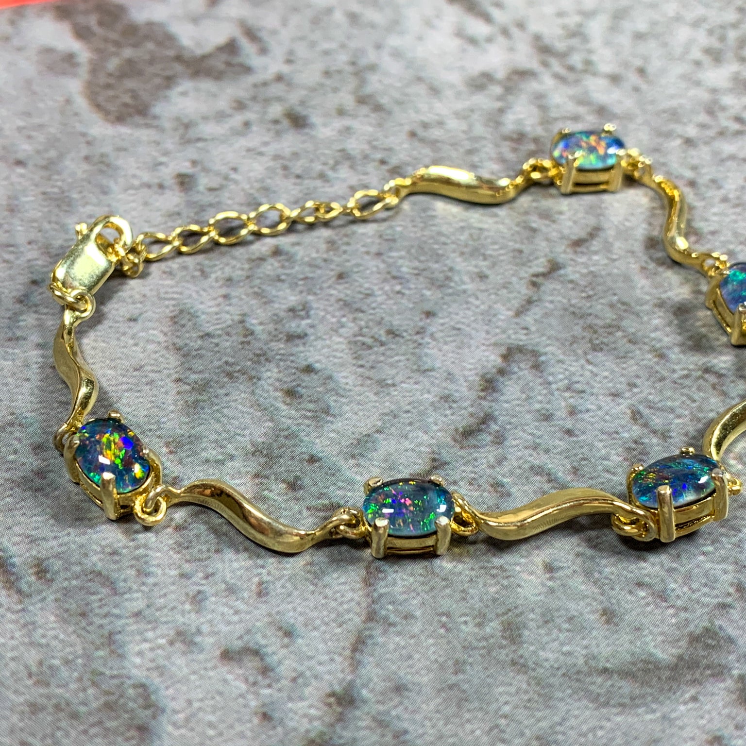 Silver Wave Opal Bracelet - Blue & Black 7x5mm Triplet - Sterling Silver for Women - Ladies Bracelet - Jewelry - Masterpiece Jewellery Opal & Gems Sydney Australia | Online Shop