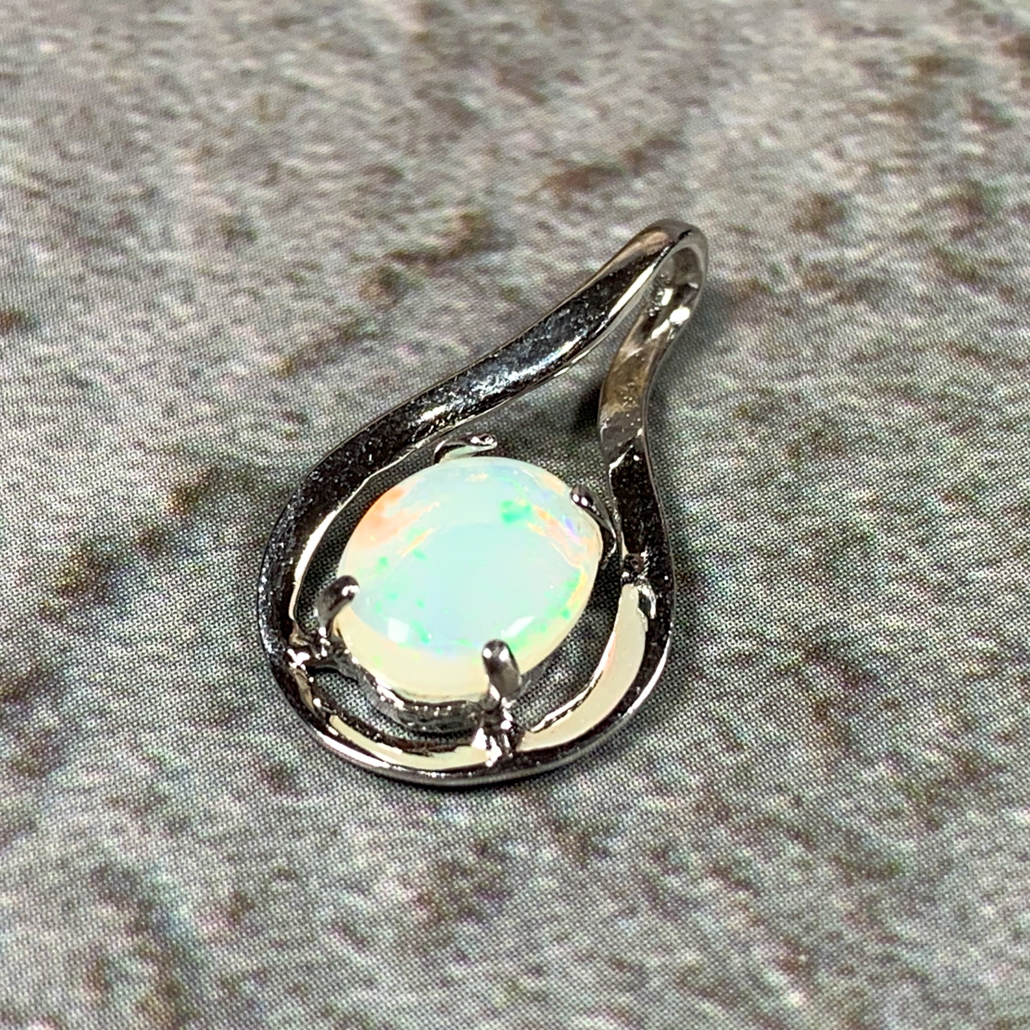 Sterling Silver 8x6mm White Opal Tear drop design pendant - Masterpiece Jewellery Opal & Gems Sydney Australia | Online Shop