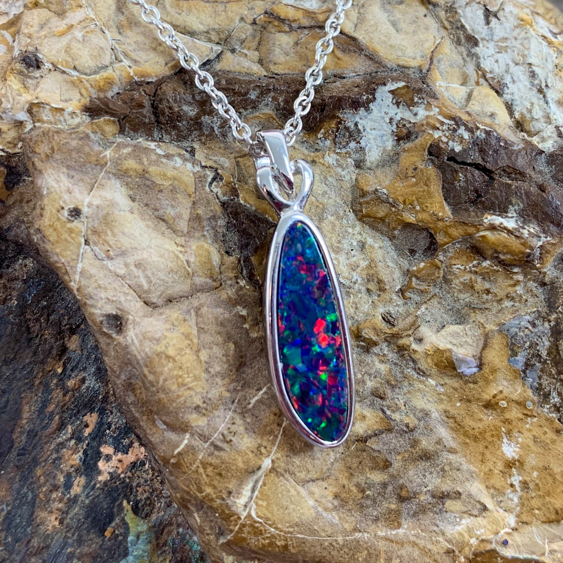 Sterling Silver Opal doublet 23x6mm pendant - Masterpiece Jewellery Opal & Gems Sydney Australia | Online Shop