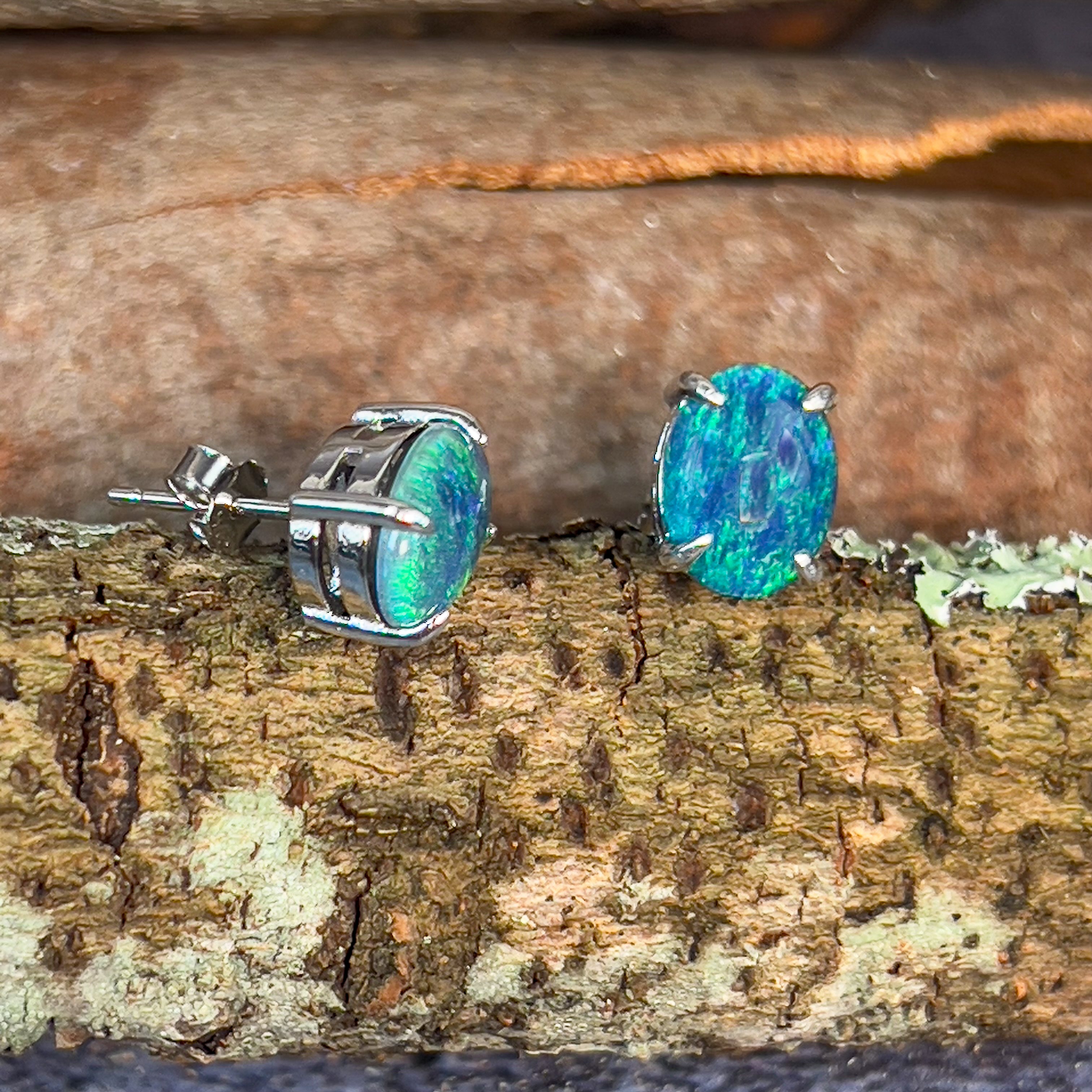 Pair of Sterling Silver 9x7mm Opal triplets claw set - Masterpiece Jewellery Opal & Gems Sydney Australia | Online Shop