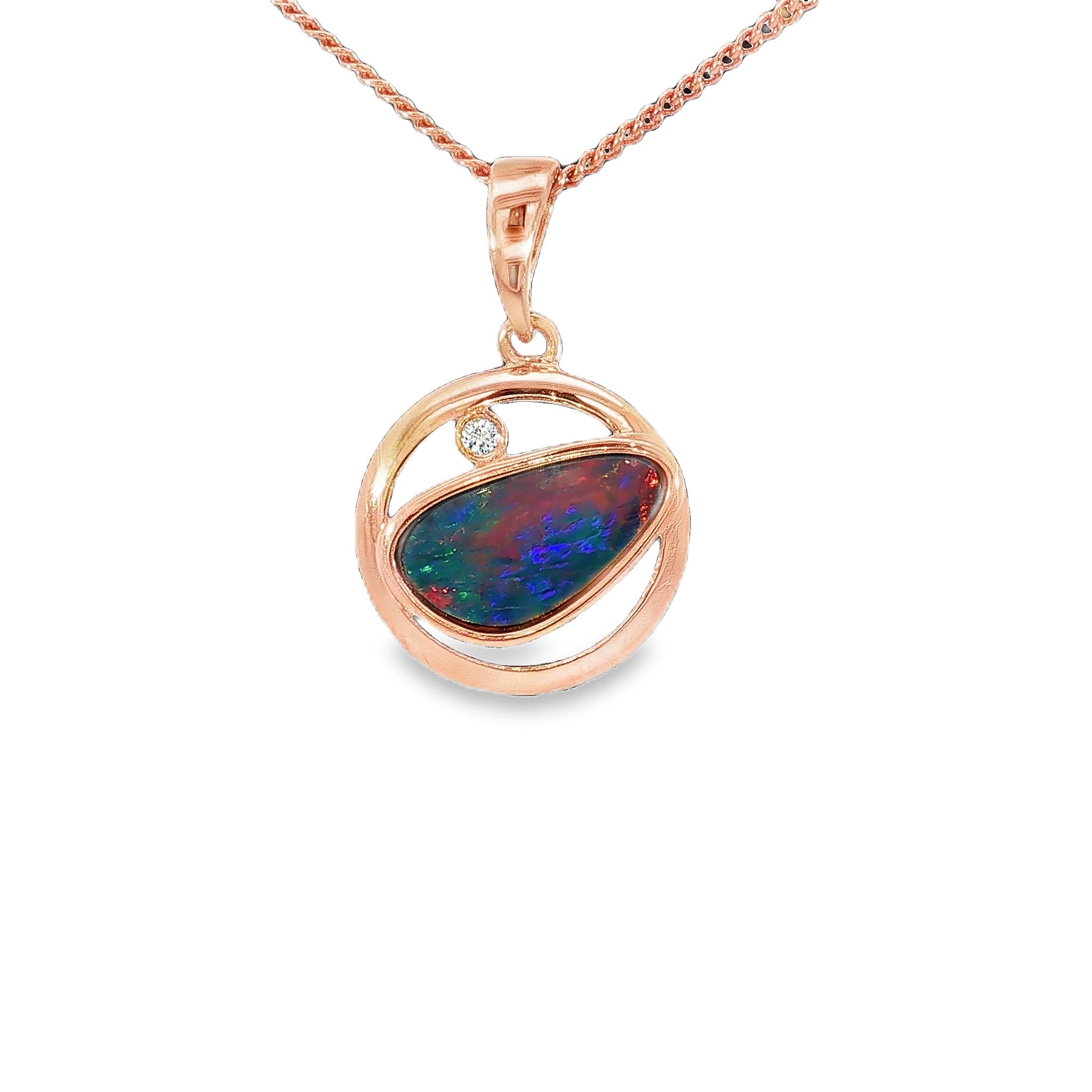 12 x 11mm freeform Australian opal doublet pendant in rose gold-plated silver