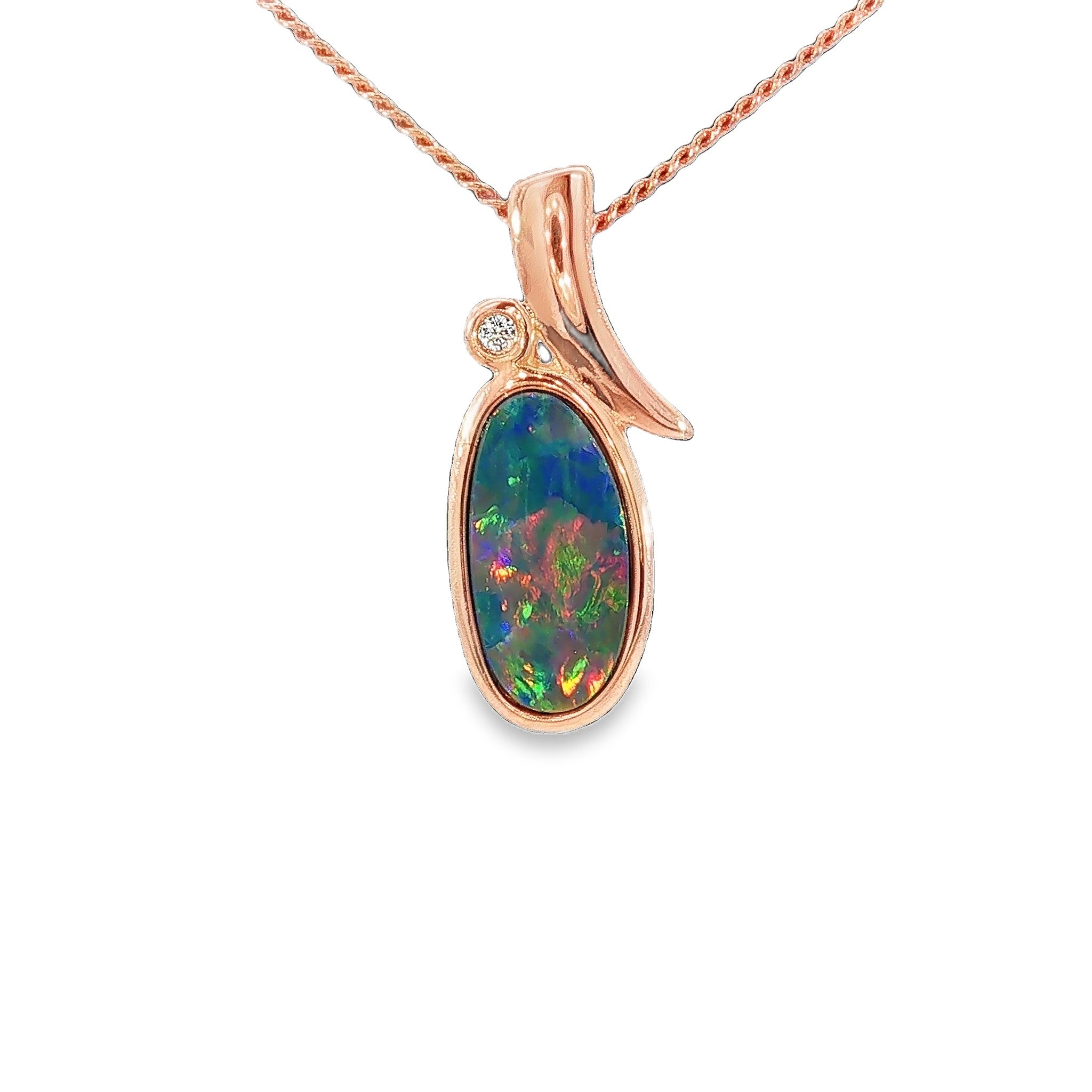 13 x 7mm oval Australian opal doublet pendant in rose gold-plated silver
