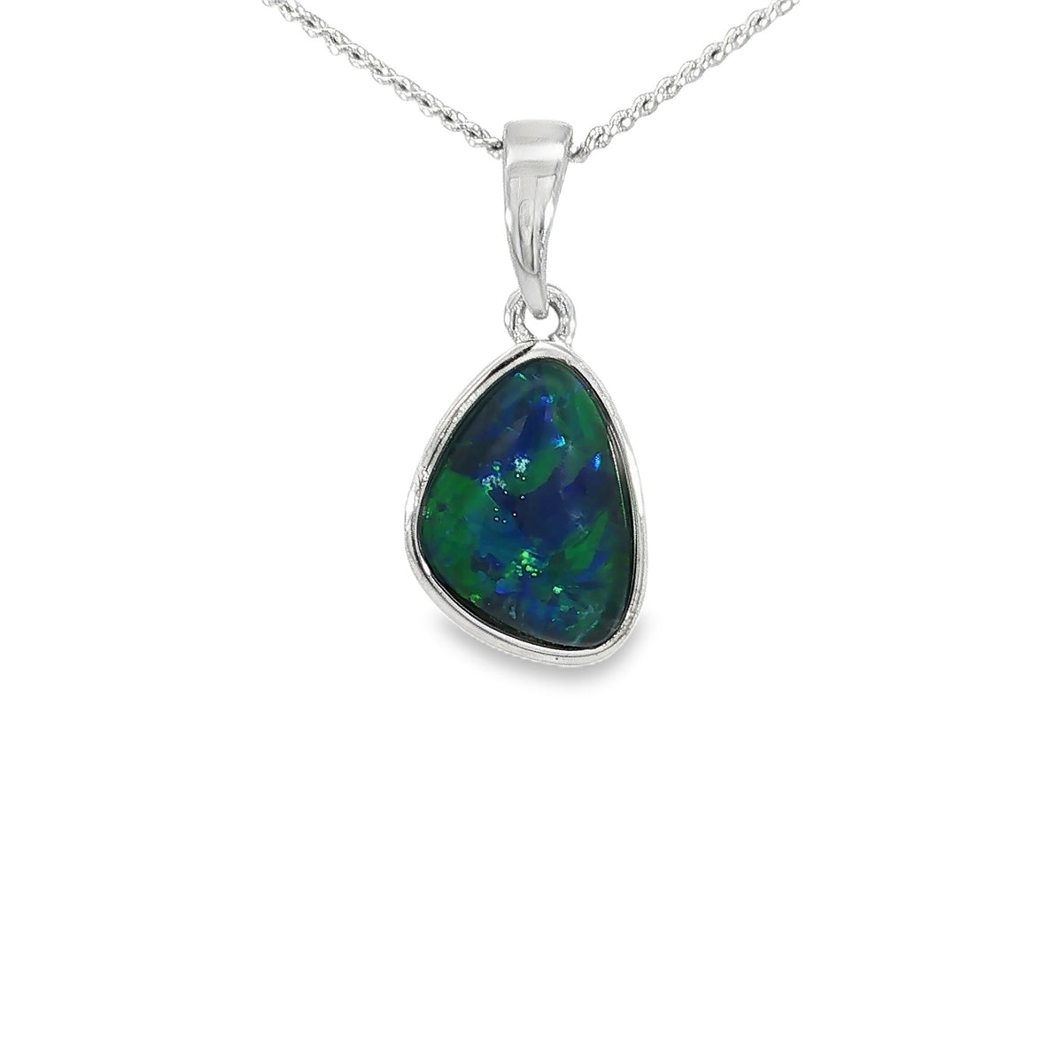 12 x 9mm freeform Australian opal triplet pendant in sterling silver