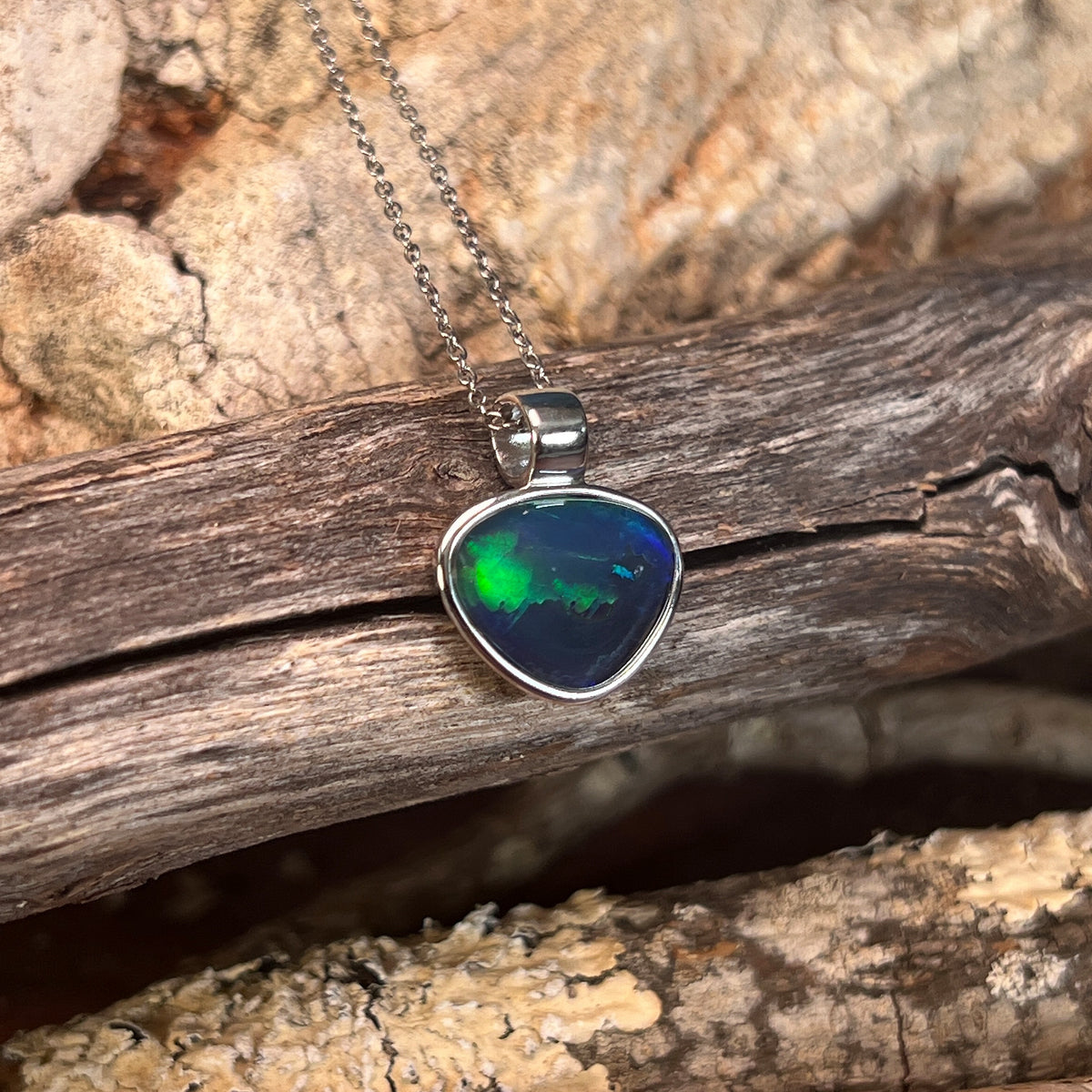 12 x 15mm Australian opal triplet pendant in sterling silver, blue and green