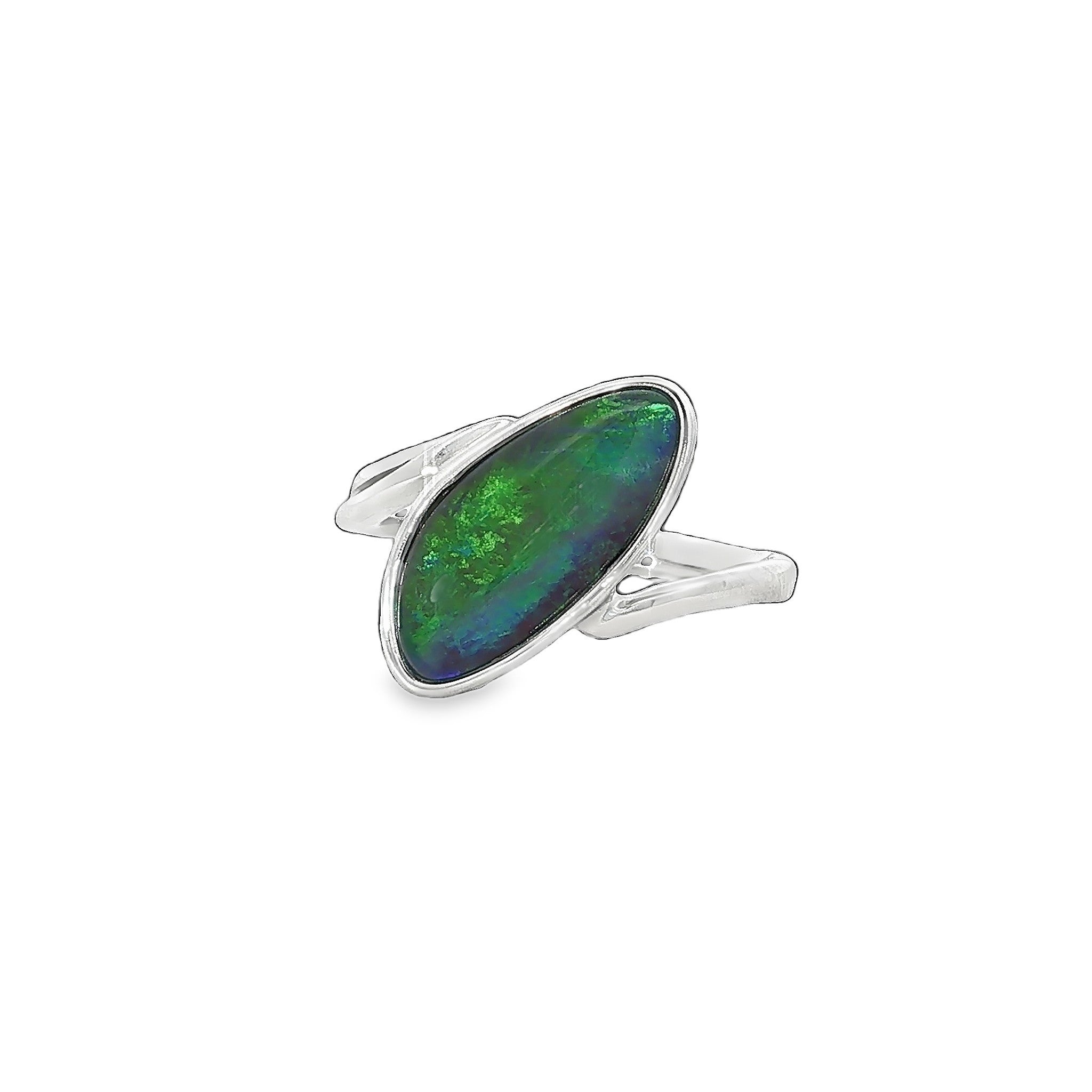16 x 7mm freeform Australian opal triplet ring in sterling silver