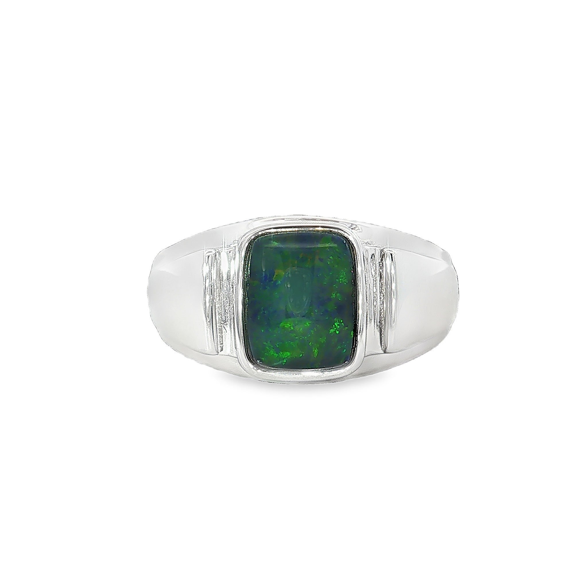 10 x 8mm rectangular Australian opal triplet ring in sterling silver