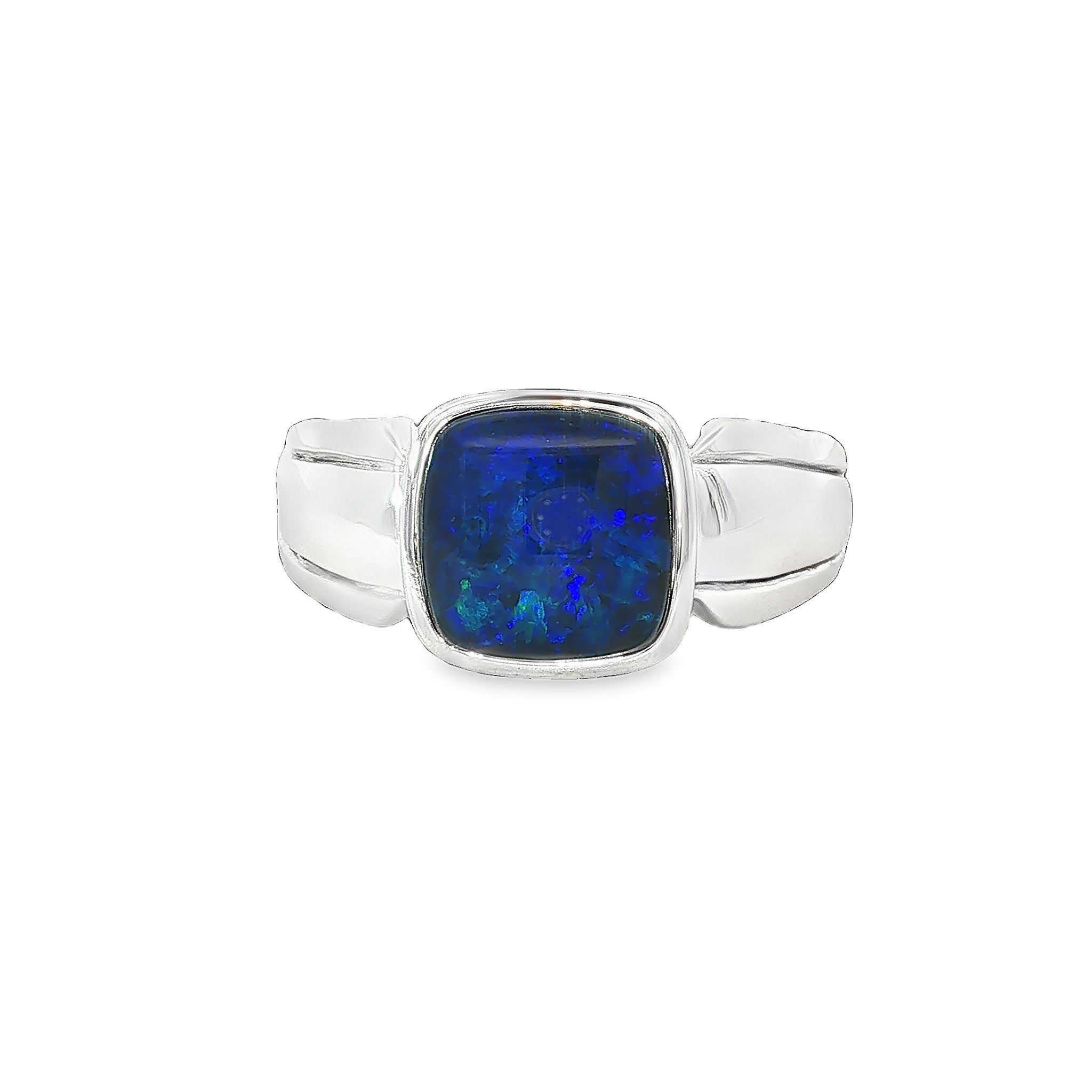 10 x 10mm square Australian opal triplet ring in sterling silver